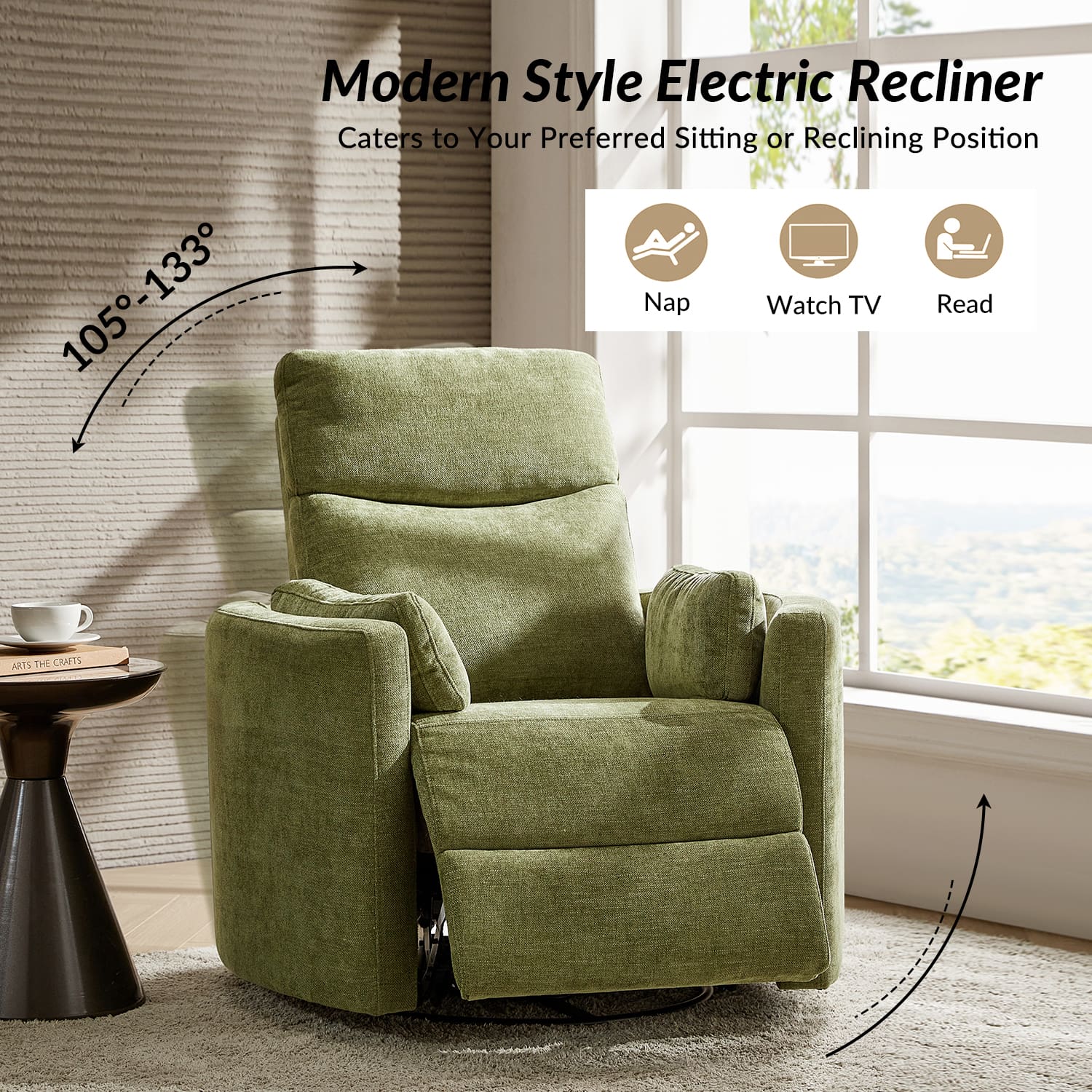 Monica Swivel Rocker Power Recliner Chair with Adjustable Headrest & Lumbar Support - Optional Removable Pillows - Perfect for Living Room, Home Theater & Relaxation
