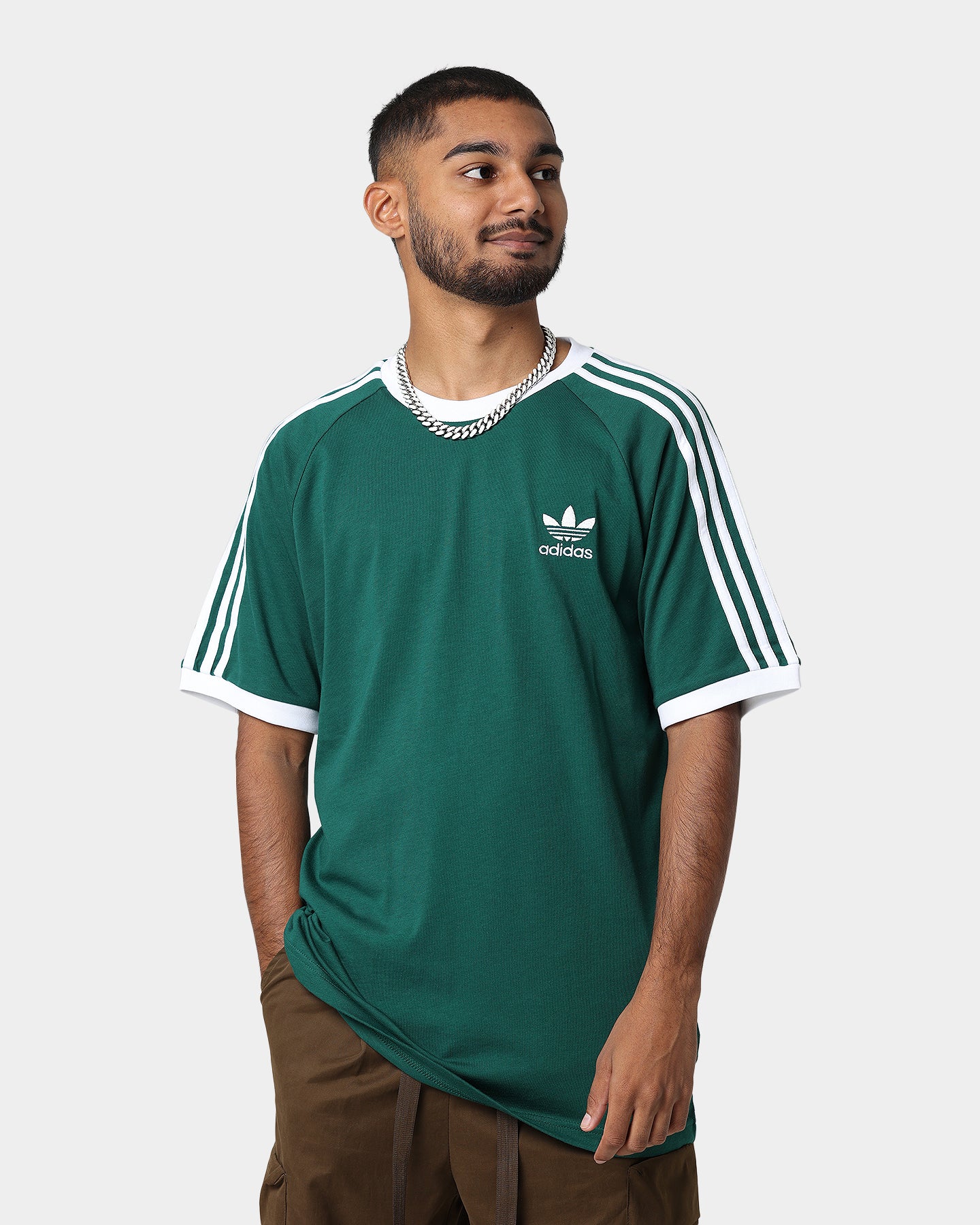 Adidas Adicolor Classic 3 Stripes T-Shirt for Men - Collegiate Green Cotton Casual Tee - Perfect for Gym, Streetwear & Everyday Outfits