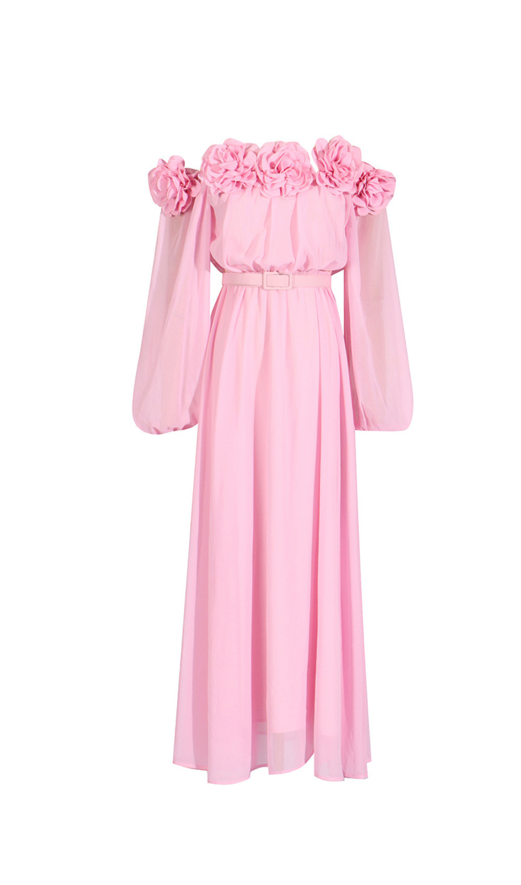 Ascella Floral Shoulder Maxi Dress in Pink - Elegant Summer Beach Wedding Party Dress for Women