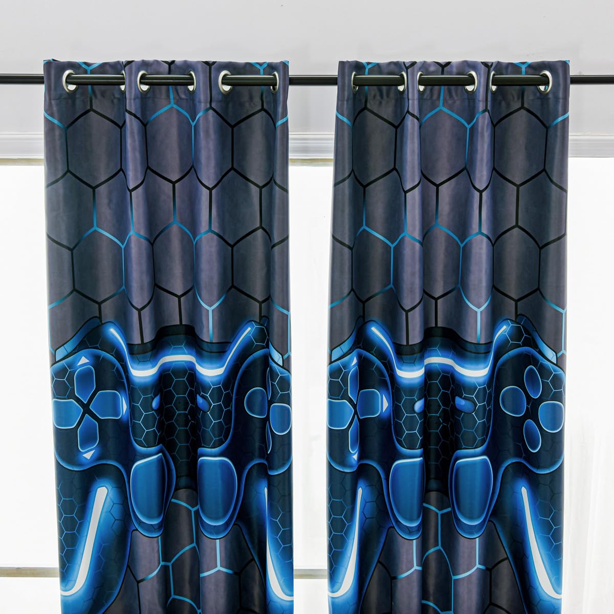 NTBED Blackout Curtains for Kids Bedroom - 2 Panels Darkening Game Console Themed Drapes with Grommets, 42x72 Inches, Blue - Perfect for Playrooms, Gaming Rooms & Nursery Window Treatment