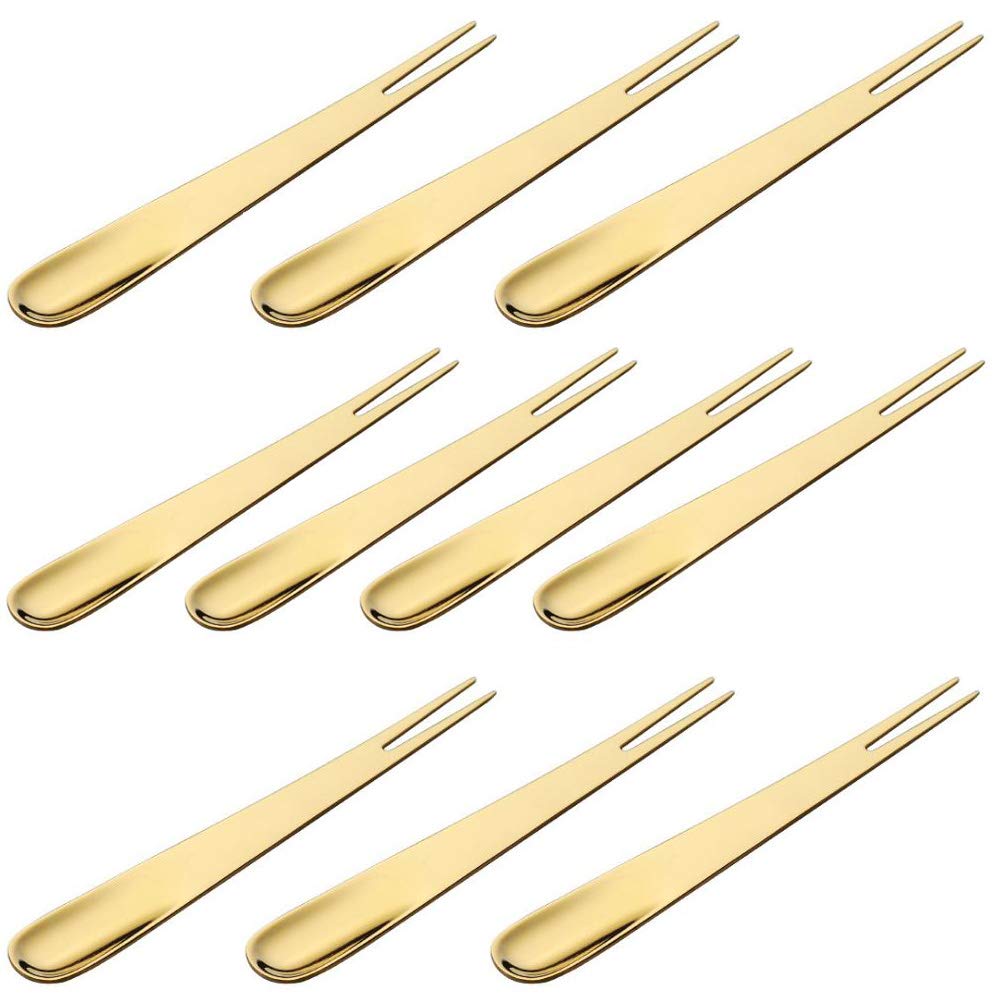 Jinyatu 10-Piece Gold Stainless Steel Reusable Dessert Forks - Elegant Cake & Fruit Forks for Wedding Parties, Kitchen Accessories, and Home Entertaining