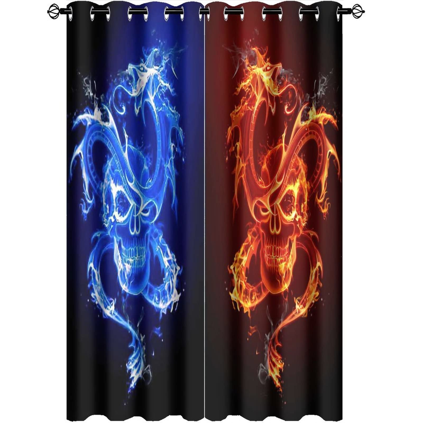 Fantasy Dragon Blackout Curtains - Blue Ice & Fire Design for Living Room