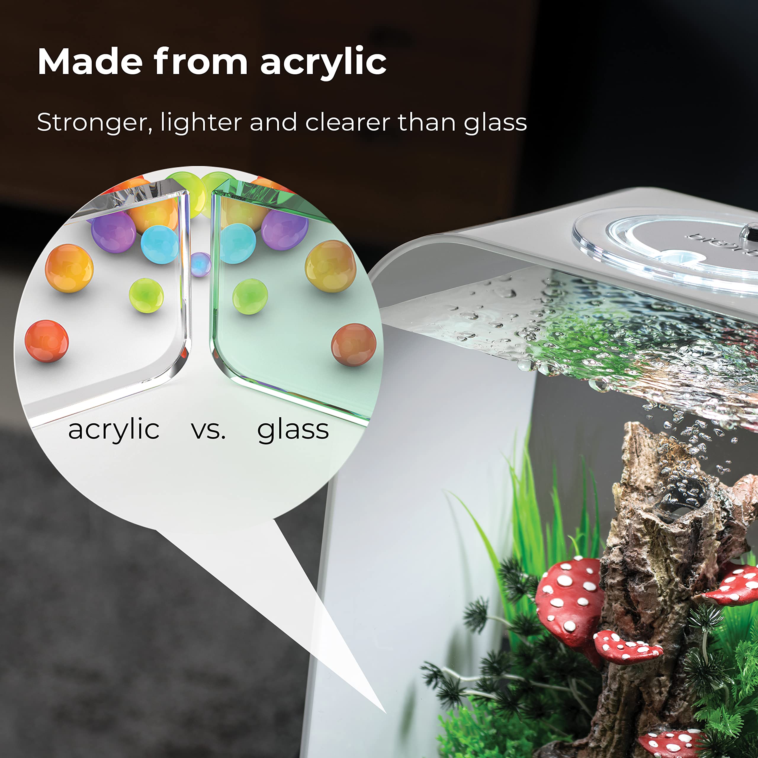 biOrb Life 15 Acrylic 4-Gallon Aquarium with White LED Lights - Modern Compact Fish Tank for Tabletop or Desktop Display in Black - Perfect for Home, Office Decor or Small Space Aquascaping