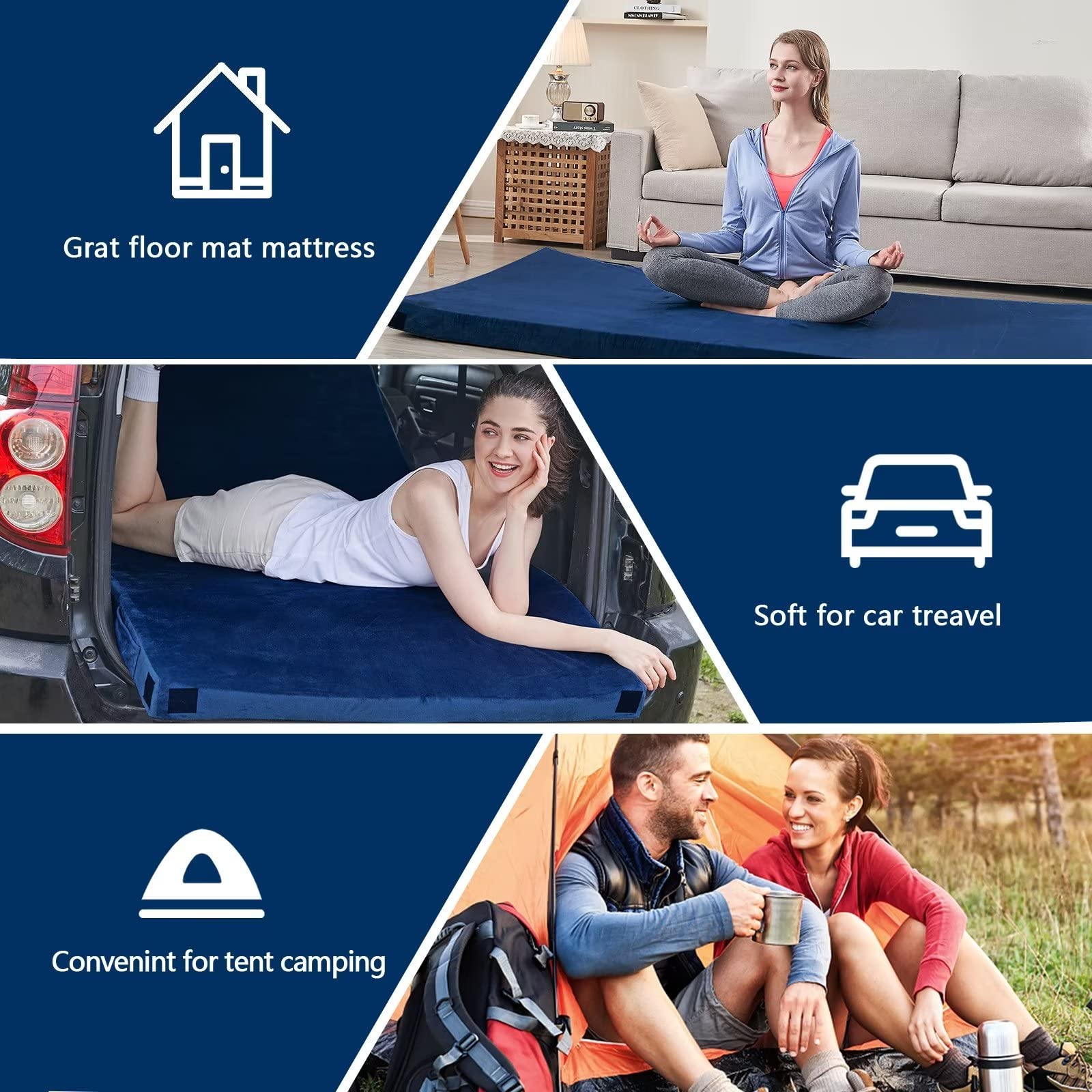 CYMULA Memory Foam Camping Mattress - Portable Roll-Up Sleeping Pad for Adults | CertiPUR-US Certified | Camping, Guest Bed, Travel & Car Sleeping Mat with Carry Bag | Perfect for Outdoor Adventures, Sleepovers & Road Trips