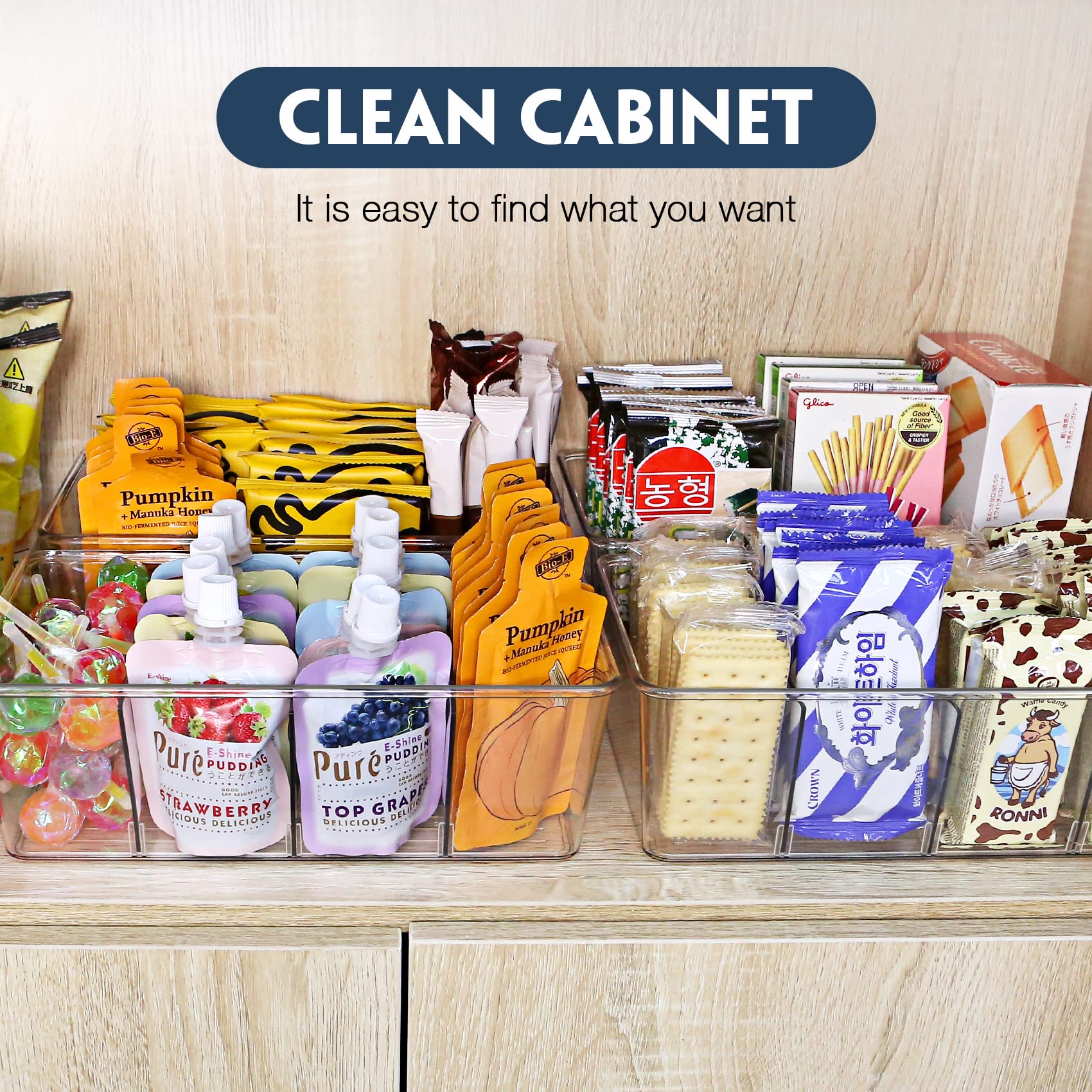 Batoto Clear Refrigerator Organizer Bins with Dividers – 2 Pack for Kitchen Pantry Storage, Perfect for Fridge, Freezer, and Cabinet Organization