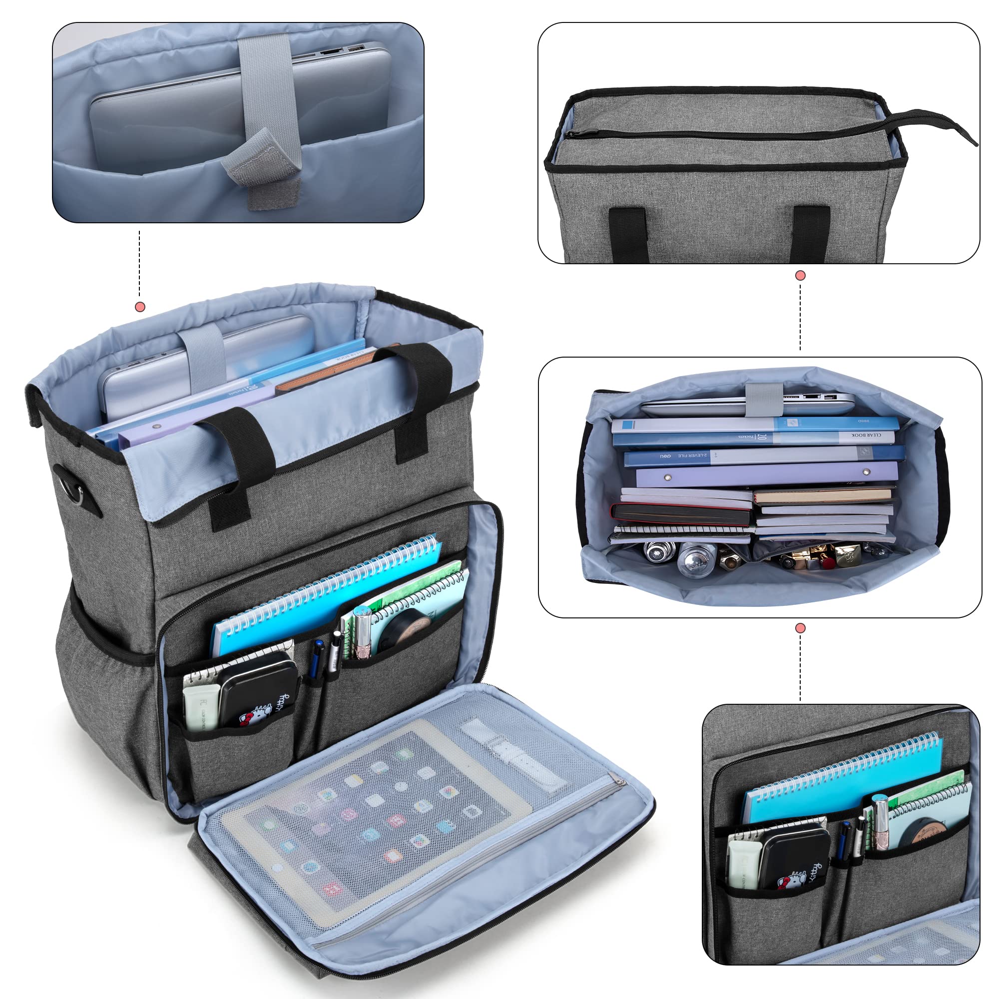 BAFASO Car Front Seat Organizer with Laptop Sleeve & Adjustable Shoulder Strap - Gray Auto Storage Organizer for Office Commute, Road Trips & Travel Accessories