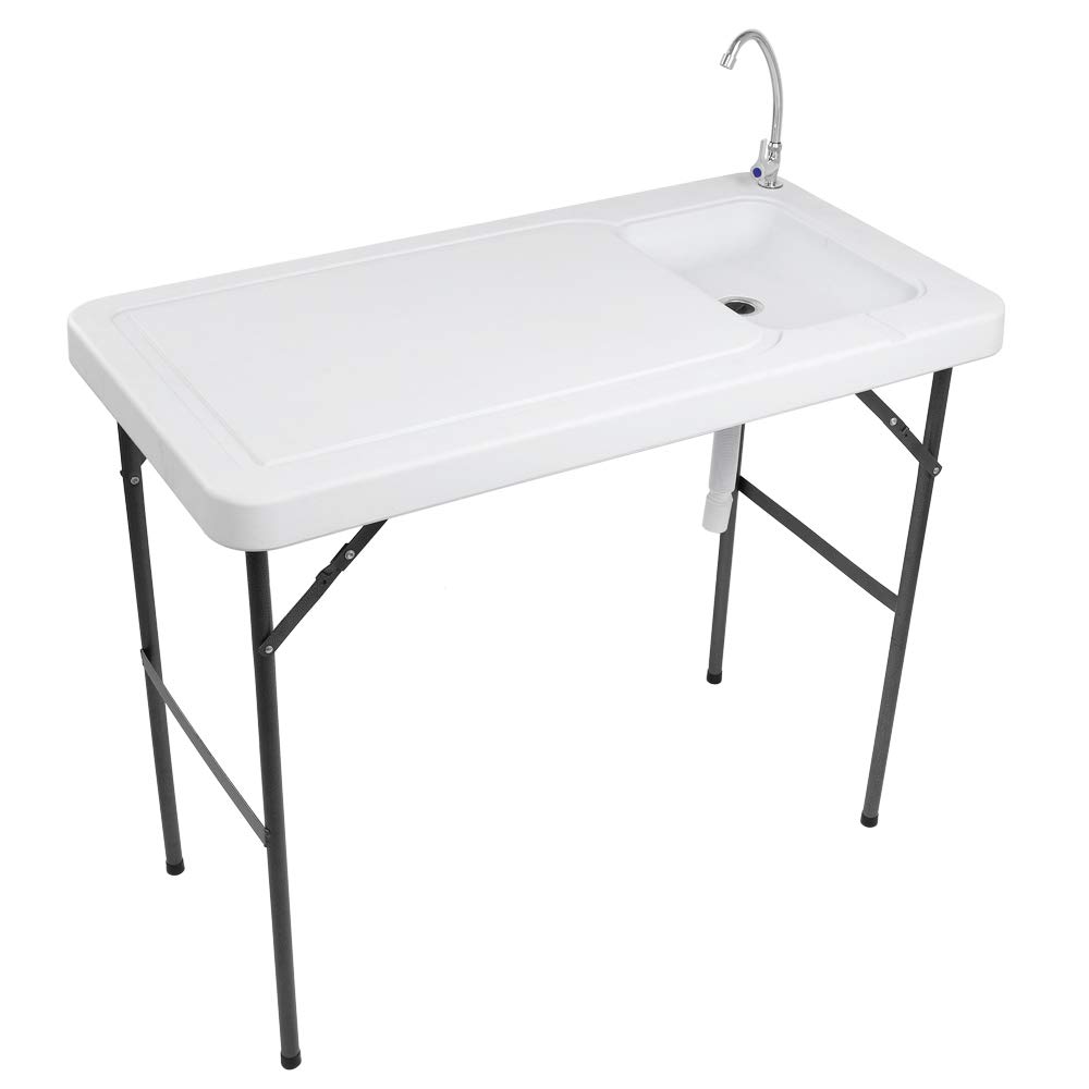 VINGLI Outdoor Folding Fish and Game Cleaning Table with Sink | Portable & Durable Stainless Steel Design | Upgraded Drainage Hose & Standard Garden Connection | Perfect for Camping, Hunting, Fishing and Backyard Cleaning