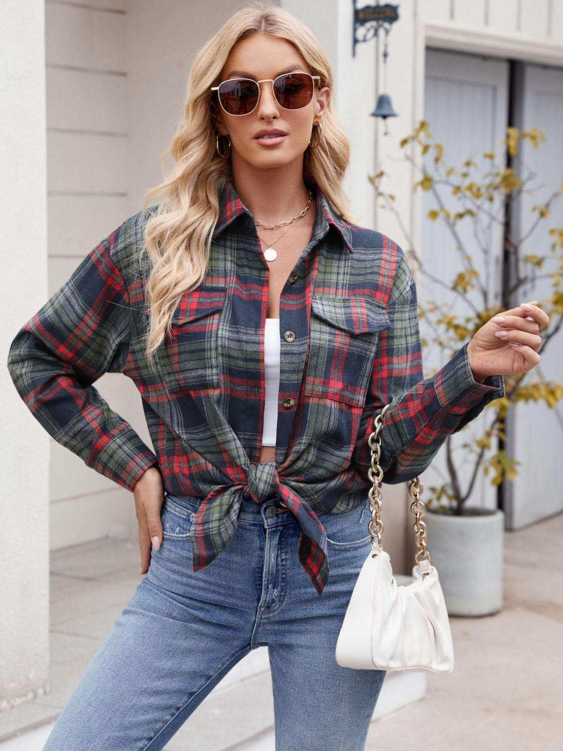 Mandy Plaid Button-Up Long Sleeve Shirt for Women - Stylish Casual & Office Wear - Perfect for Fall, Winter & Layering Outfits
