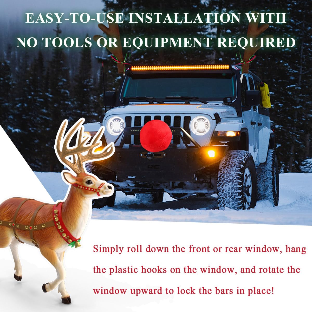 Premium Reindeer Car Kit - Antlers & Nose Auto Christmas Decorations for Cars, SUVs, Vans, Trucks | Universal Window & Grille Decor Accessories (Coffee Brown) | Perfect for Holiday Parades, Christmas Light Tours & Festive Family Road Trips