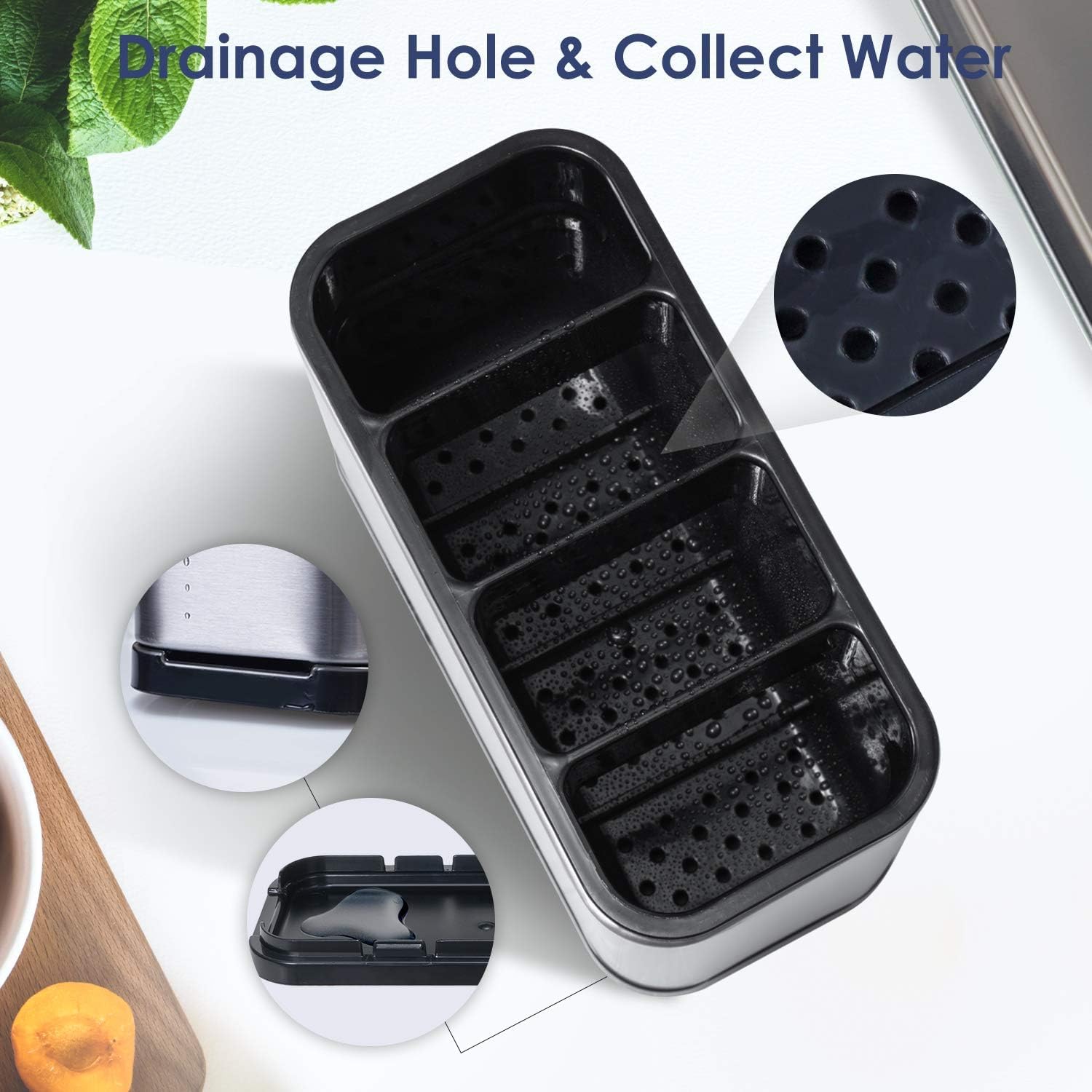 Stainless Steel Kitchen Sink Cutlery Holder & Flatware Organizer - Multifunctional Utensil Caddy with Sponge Storage & Chopstick Cage | Perfect for Countertop Organization & Dishwashing Accessories Storage