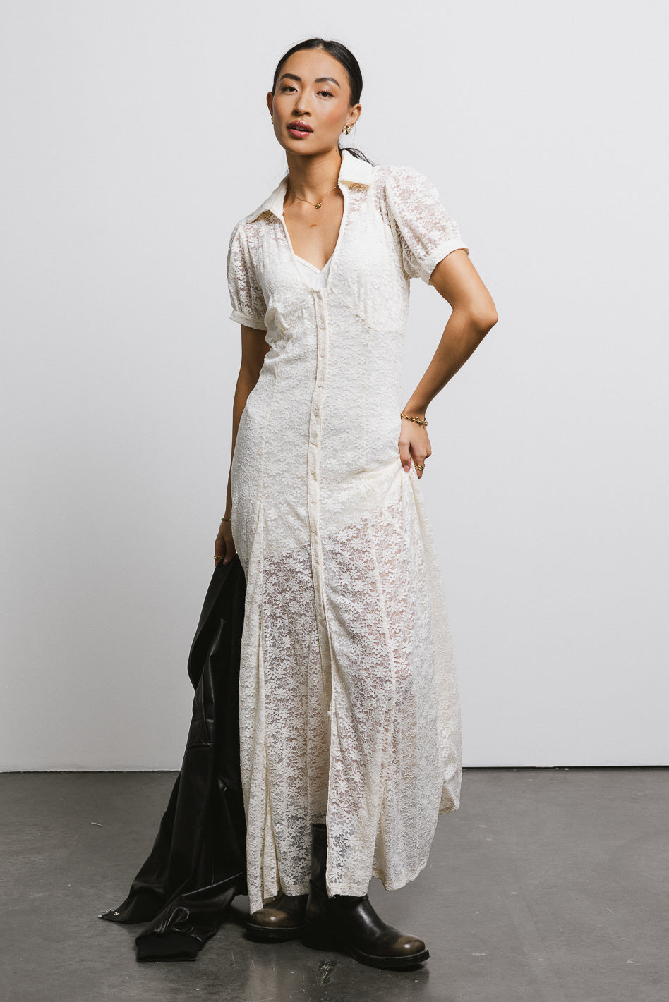 Elegant Cream Lace Button Up Dress for Women - Perfect for Weddings, Parties & Special Occasions
