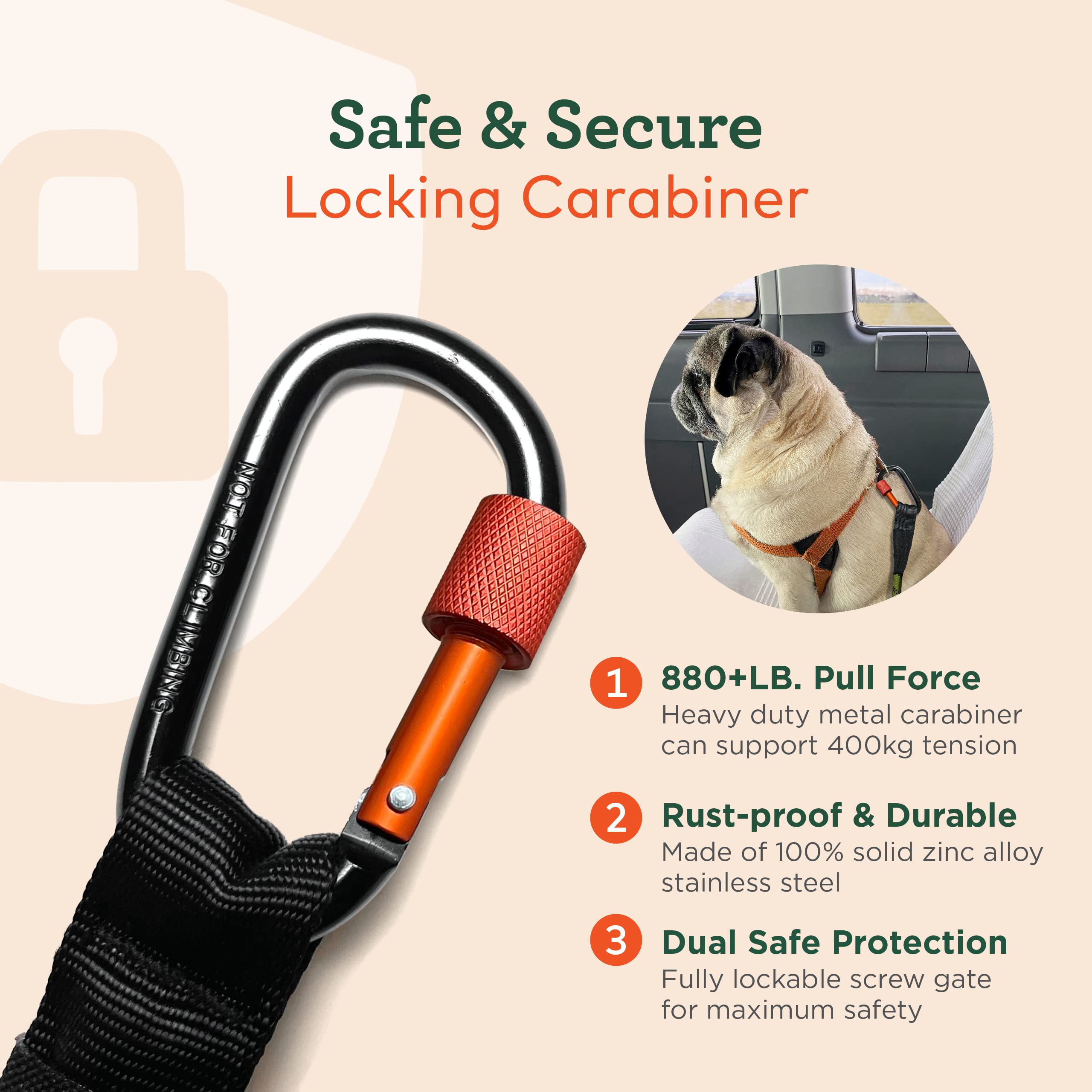 Durable Reflective Dog Seat Belt for Car - Universal Pet Safety Restraint with Clip Hook Latch, Buckle & Carabiner - Army Green | Safe Travel Accessory for Small, Medium & Large Dogs | Perfect for Road Trips, Vet Visits & Daily Commutes