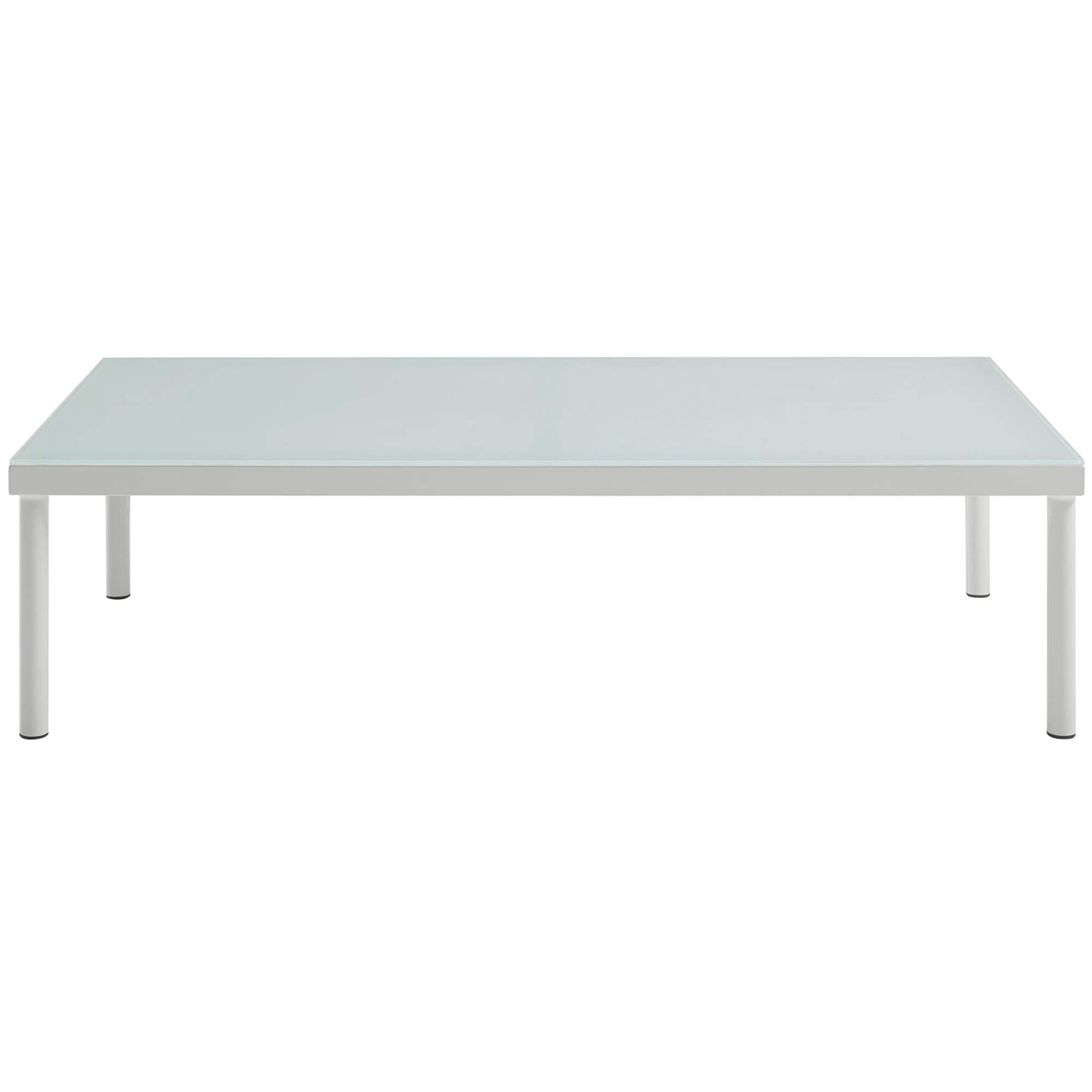 Premium Outdoor Coffee Table - Waterproof Black Aluminum Legs & Gray Synthetic Rattan | Tempered Glass Top for Easy Cleaning | Perfect for Patio, Garden & Poolside Lounging (EEI-2605-WHI-VV)