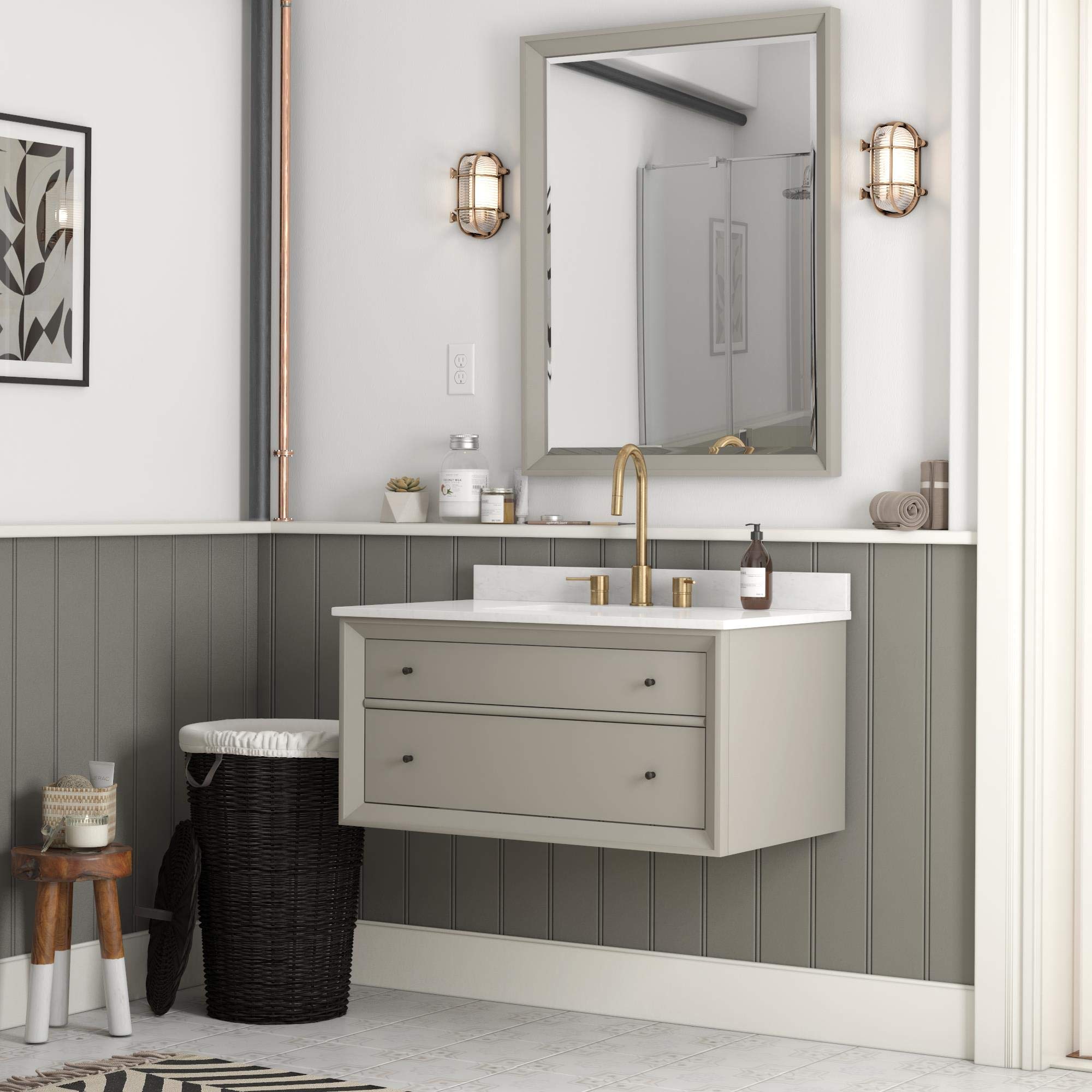 DHP 36 Inch Floating Bathroom Vanity with Sink - Modern Wall Mounted Gray Vanity for Small Bathrooms | Space-Saving Storage Solution for Powder Rooms & Master Baths