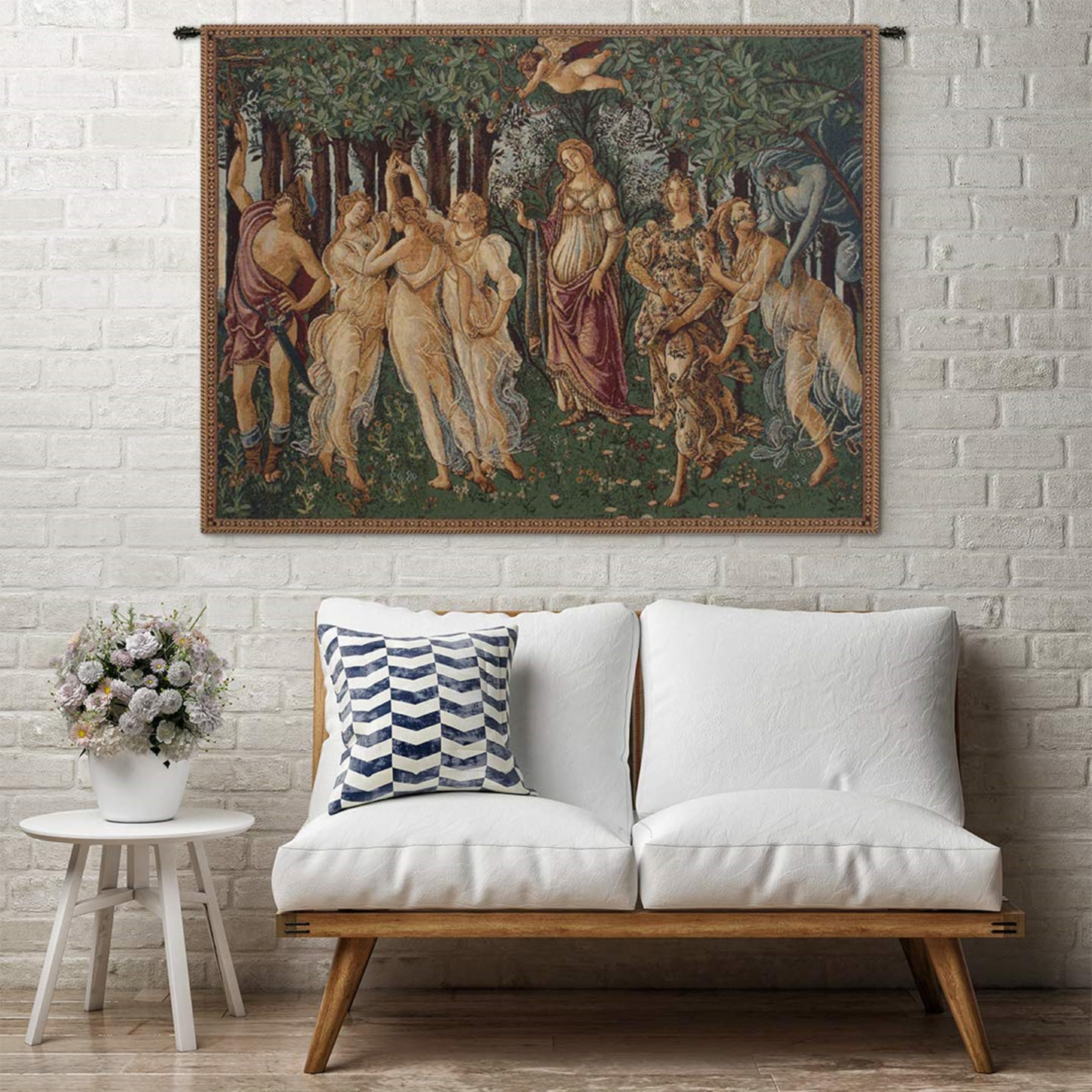 La Primavera Italian Tapestry Wall Hanging 26x32 Inch - Viscose Cotton Polyester Blend Artwork by Sandro Botticelli | Renaissance Home Decor for Living Room, Bedroom & Office Wall Art