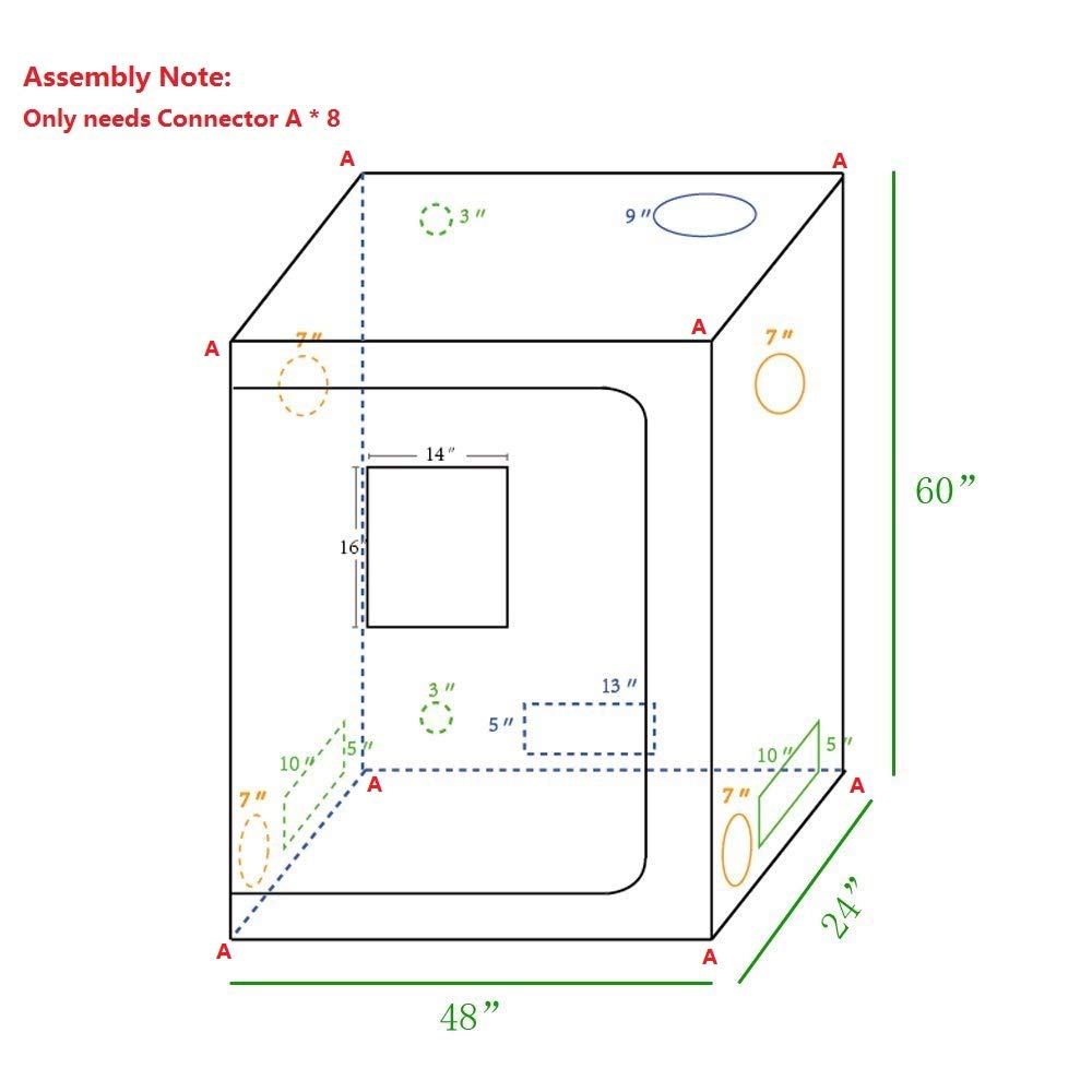 4x2 Feet Mylar Hydroponic Grow Tent with Observation Window & Floor Tray - 48