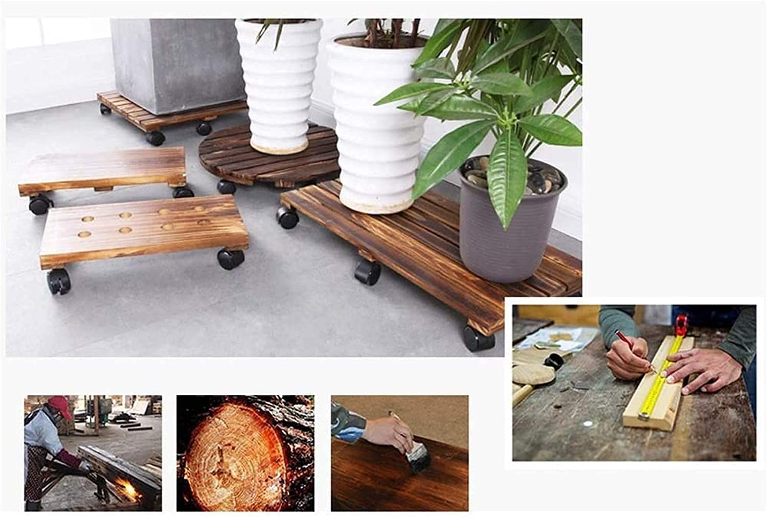 **Heavy Duty 360 Degree Rotating Plant Caddy with Wheels - 35x35cm Square Wooden Stand for Outdoor Flower Pots, Planters & Garden Decor - Perfect for Patio, Deck & Indoor Plant Mobility**