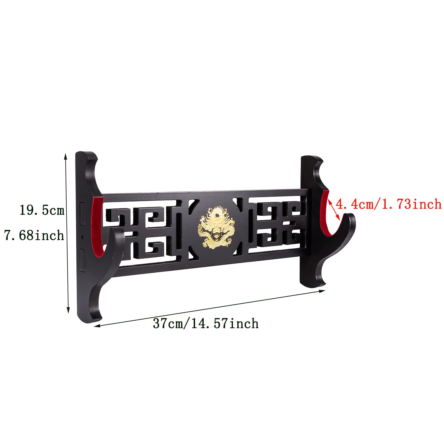 Katana Display Stand - Velvet Padded Sword Holder Wall Mount for Wakizashi & Samurai Swords with Dragon Logo (1 Tier) - Perfect for Home Decor, Martial Arts Studios & Collector Displays