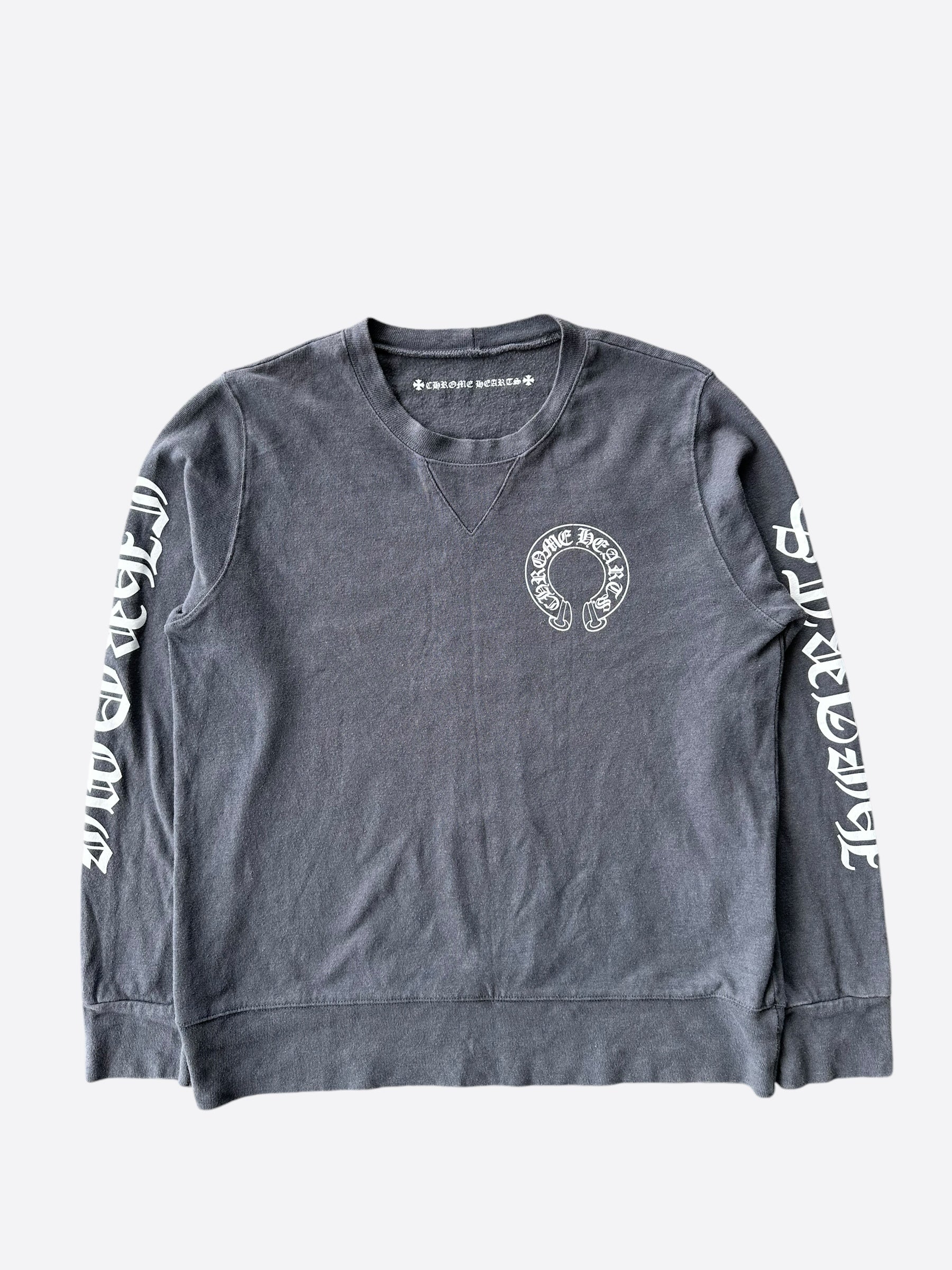 Chrome Hearts Grey & White Horseshoe Logo Sweater for Men & Women | Trendy Oversized Pullover for Casual Wear & Street Style Outfits