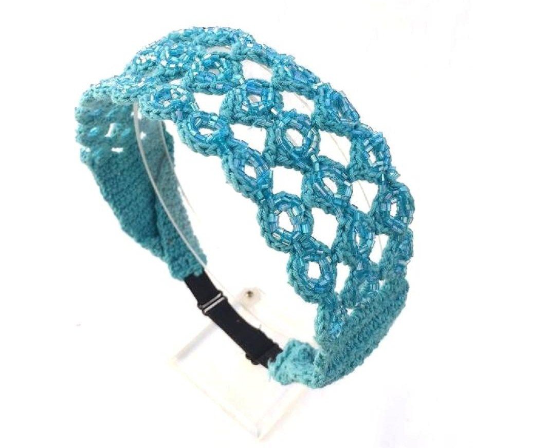 Stylish Cotton Crochet Adjustable Elastic Headband with Beaded Design - Perfect for Yoga, Workouts, and Everyday Fashion Accessory