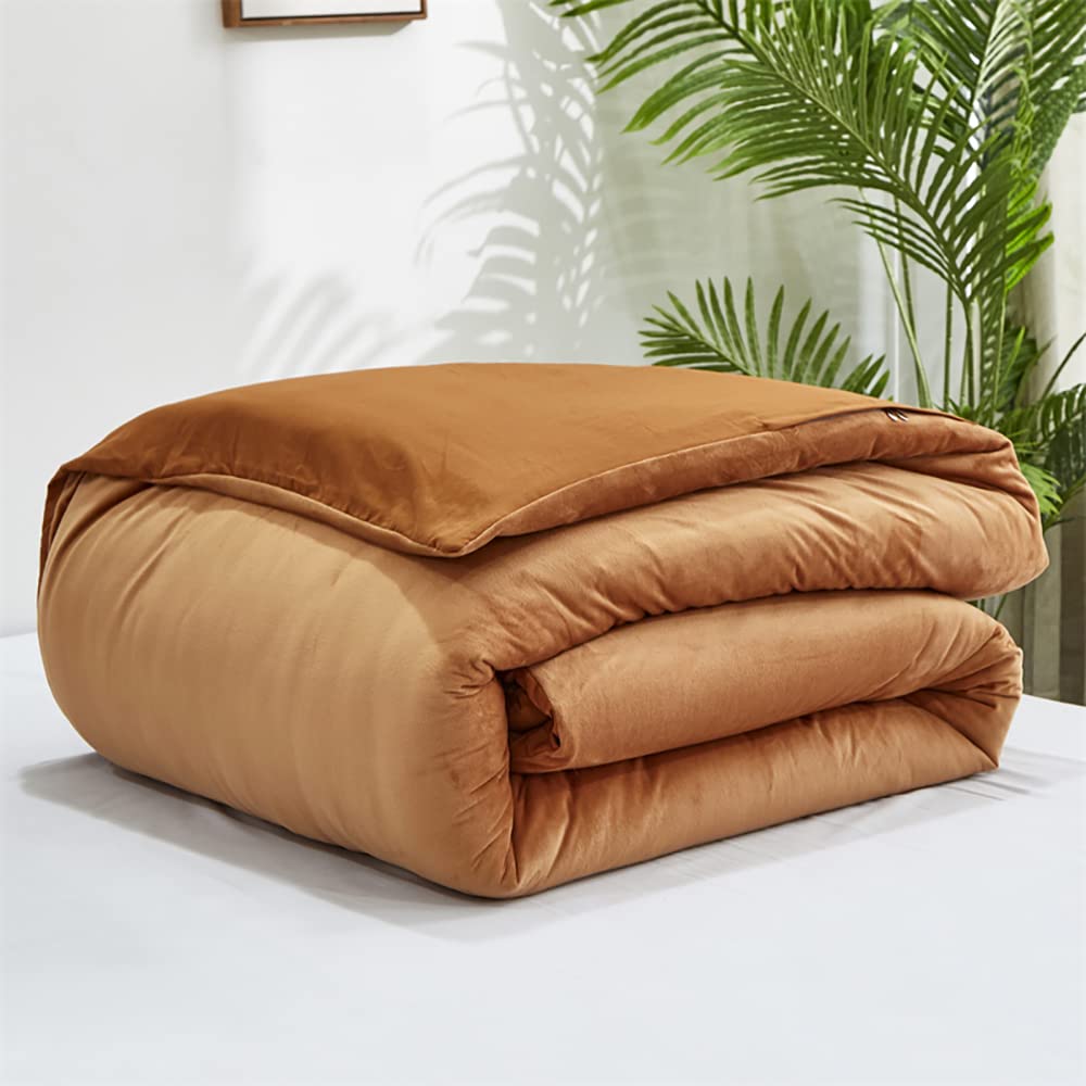 King Size Velvet Orange Sherpa Comforter Set - Soft Fluffy Warm Fuzzy Blanket for Winter Bedding | Pumpkin & Cinnamon Dusty Orange Brown | Perfect for Cozy Nights & Cold Weather