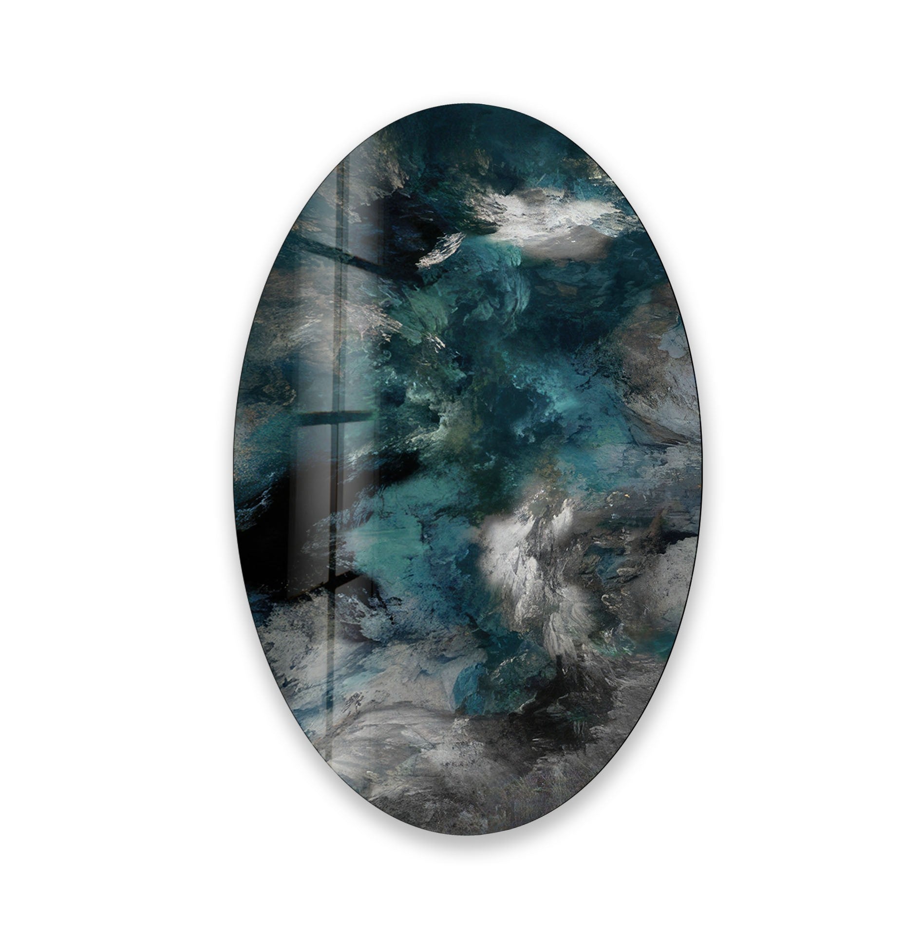 Abstract Smokey Glass Wall Art - Modern Asymmetric Oval Design for Living Room, Bedroom & Office Decor - Handmade Glass Artwork for Home & Interior Design