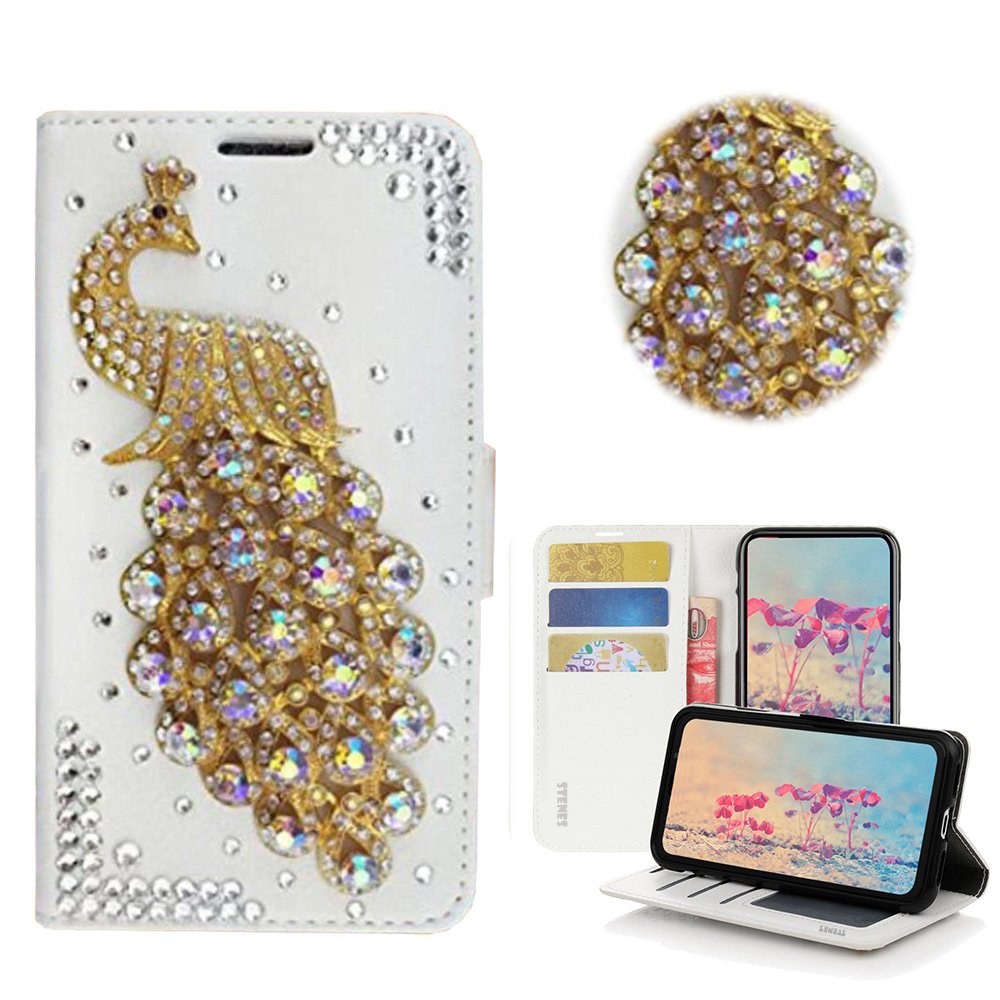 STENES Bling Wallet Phone Case for Asus ZenFone 6 - 3D Handmade Peacock Design Magnetic Leather Cover with Card Holder & Stand - Stylish Protective Phone Case for Women (Perfect for Parties, Shopping & Daily Use)