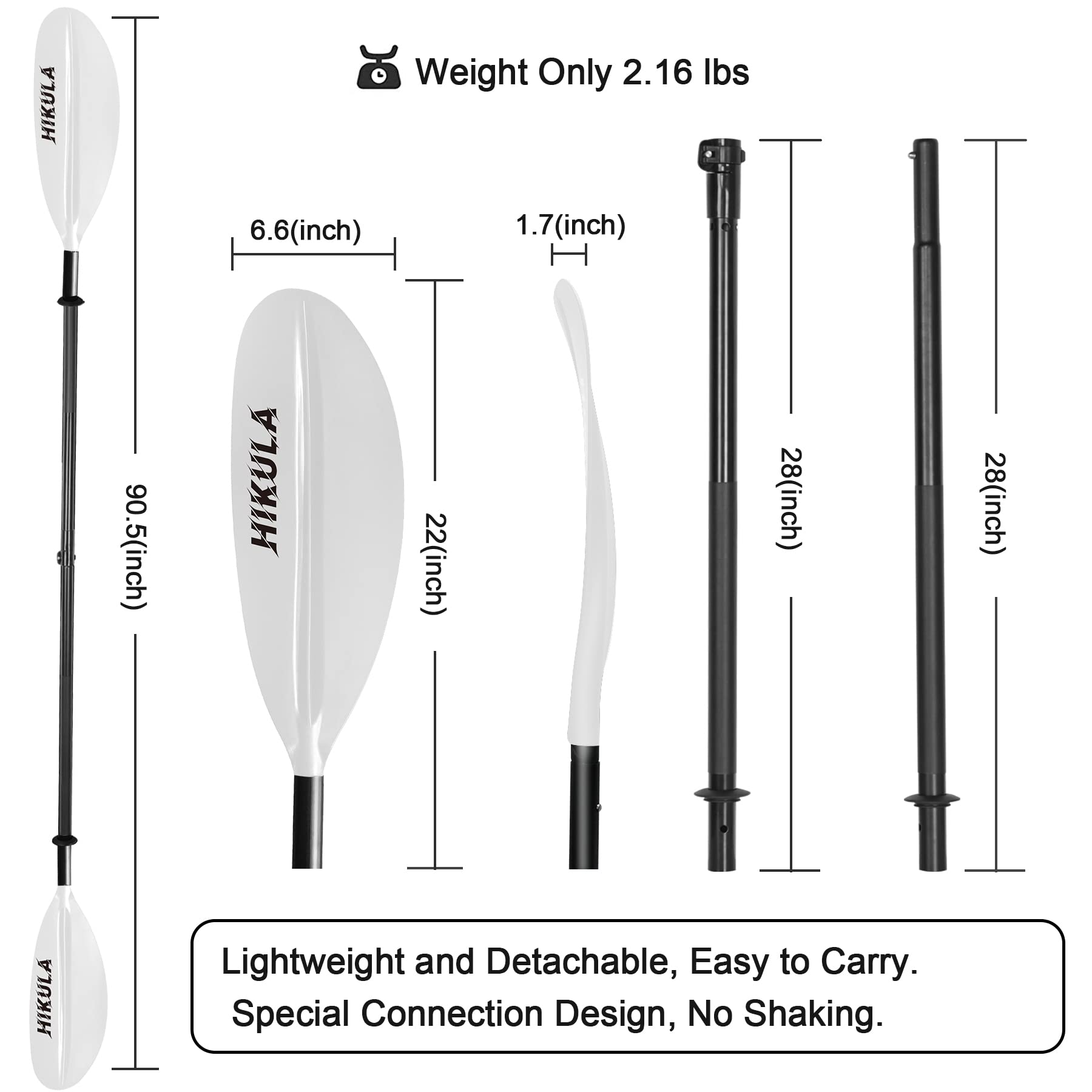 Premium Lightweight Kayak Paddle - 4-Piece Aluminum Shaft with PP Blade (86.6in/220cm & 90.5in/230cm Options) - Floating Design for Kayaking, Canoeing & Water Sports Adventures