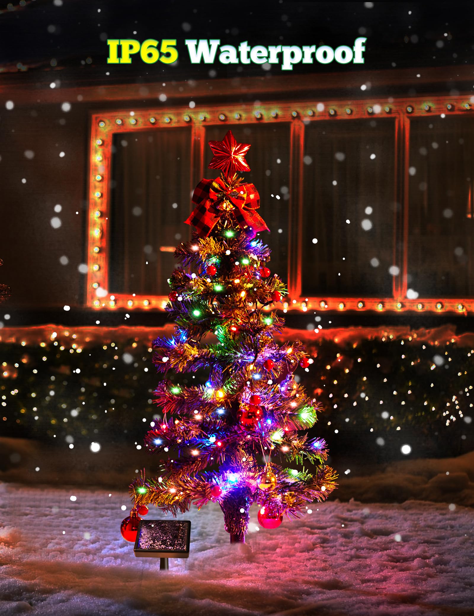 100LED Solar Christmas Tree Lights Outdoor Waterproof - 8 Modes Large Solar Xmas Lights with Christmas Balls & Red Berries - Solar Powered Holiday Decor for Garden, Pathway, Yard, Patio (Perfect for Christmas, New Year, Winter Decorations)