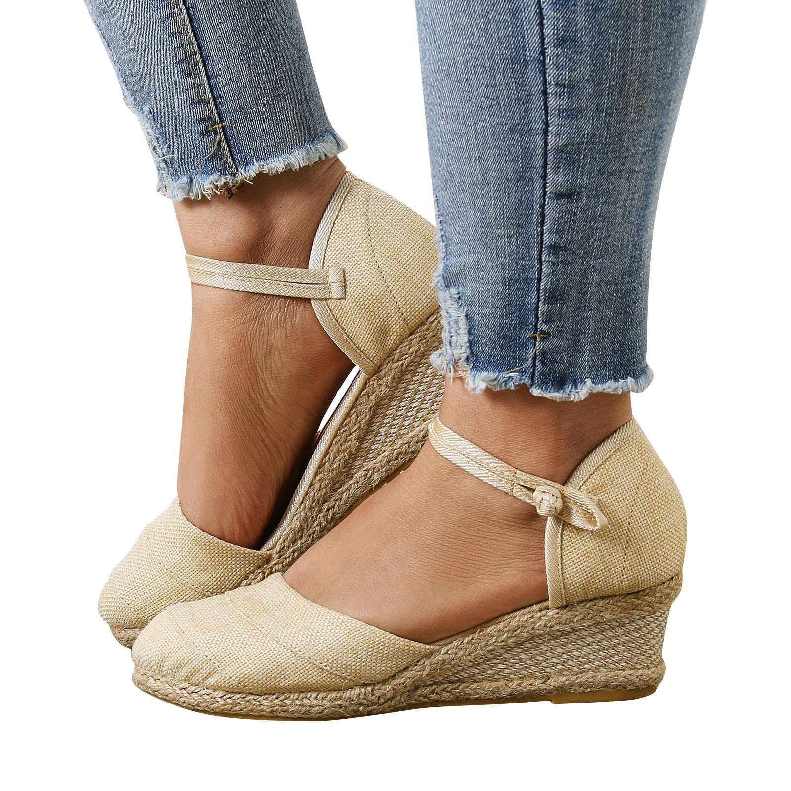 Aniywn Women's Closed Toe Retro Wedge Sandals with Buckle Strap - Casual Espadrilles for Ladies - Perfect for Summer Outings, Beach Walks & Date Nights