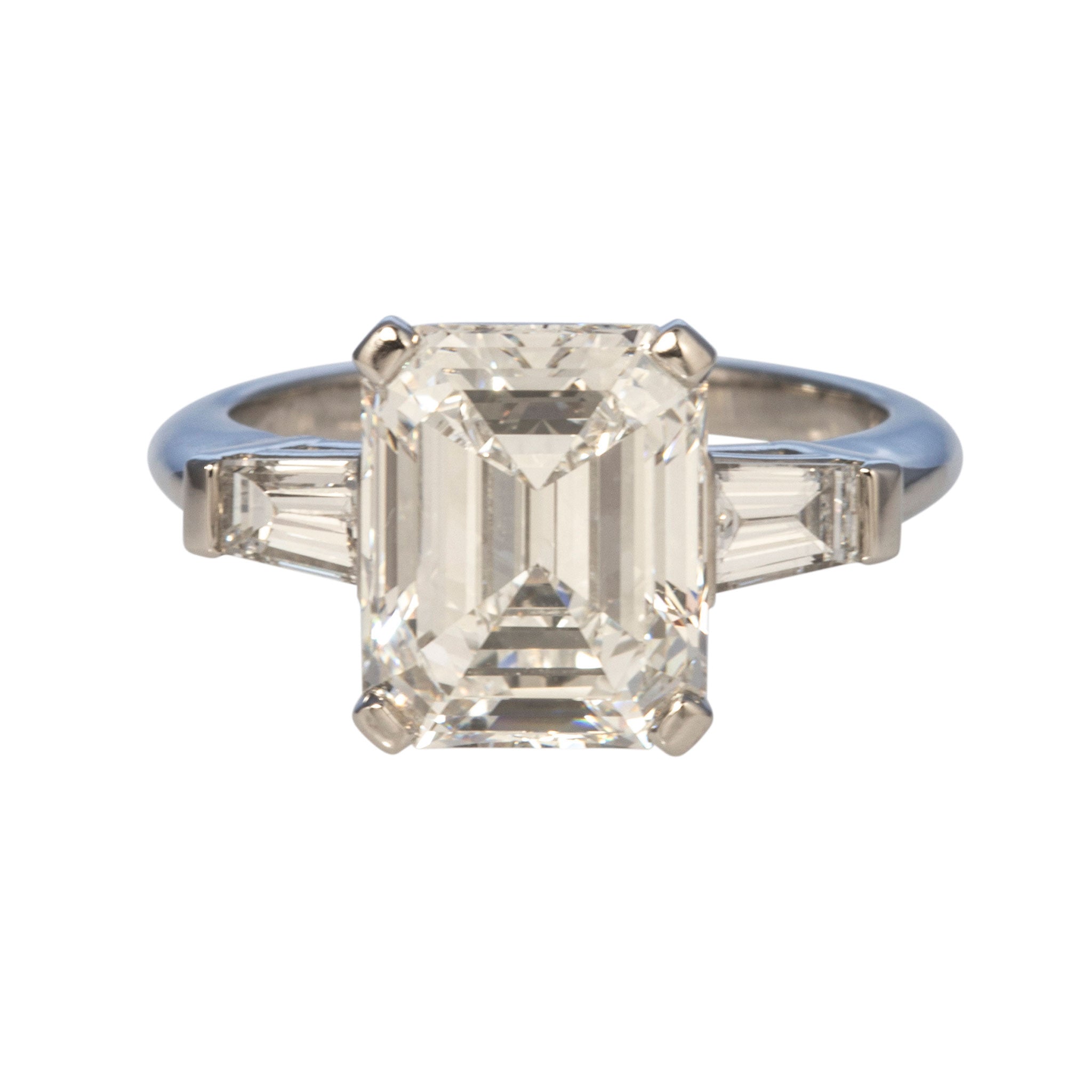 3.42ctw Emerald Cut & Baguette Diamond Three Stone Platinum Ring for Women - Elegant Wedding, Engagement & Anniversary Jewelry Gift