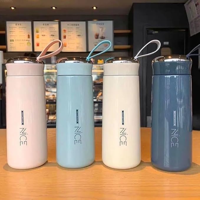 WONDERCHOICE Vacuum Flask - 400ml Glass Water Bottle for Hot & Cold Drinks | School, Office, Travel