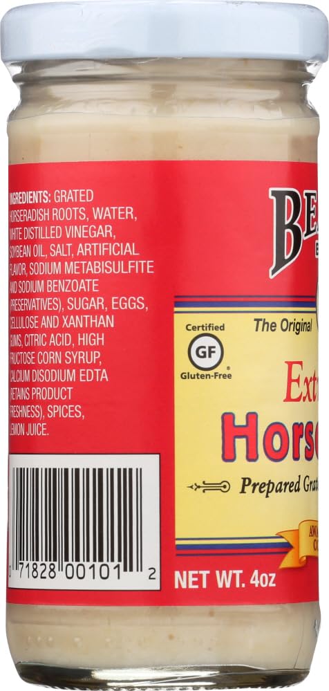 Beaver Extra Hot Horseradish Sauce - 4 Fl Oz (Pack of 4) - Spicy Condiment for Sandwiches, Roast Beef & Seafood - Gluten-Free & Vegan-Friendly