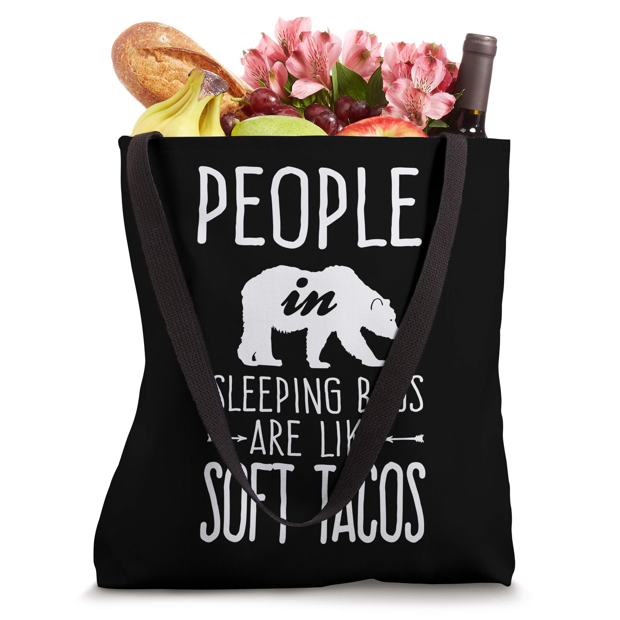 Funny Soft Tacos Tote Bag - People in Sleeping Bags Design - Perfect for Beach, Camping & Grocery Shopping