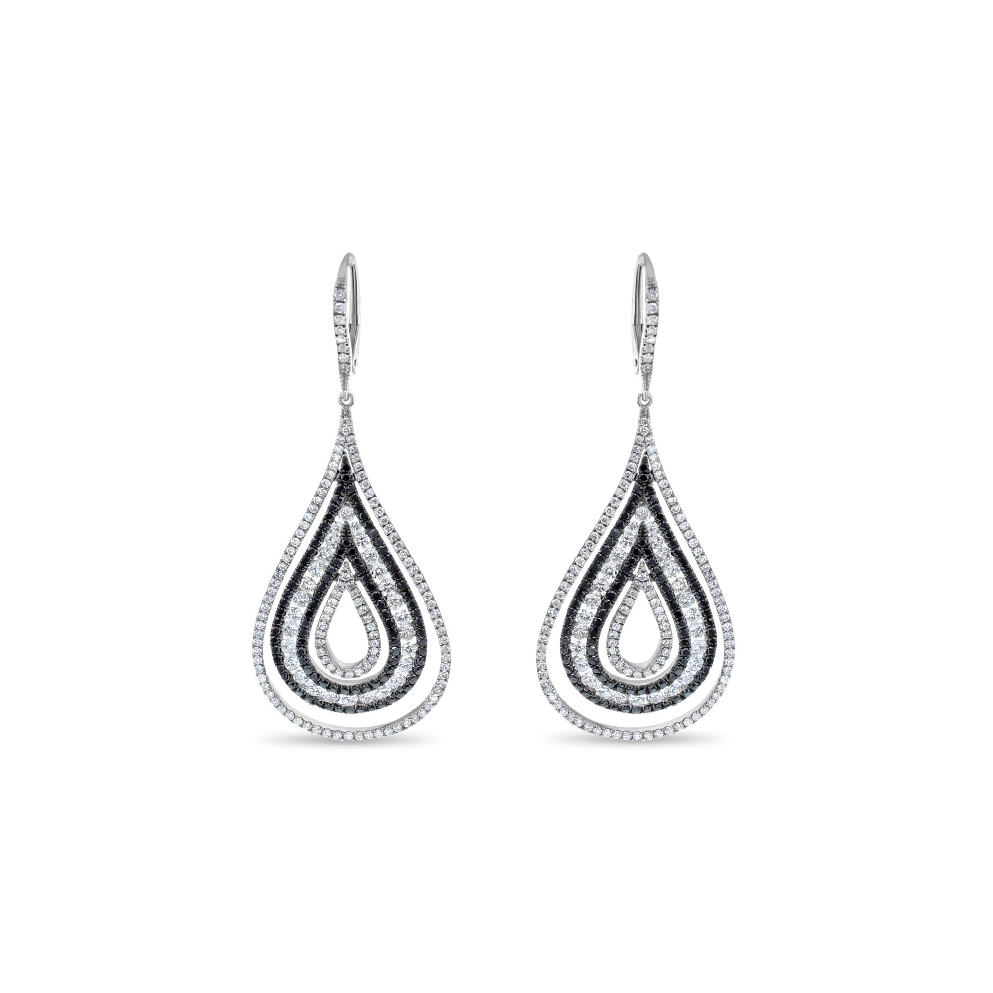 18k White Gold Black & White Diamond Pave Stud Earrings for Women - Elegant Wedding, Anniversary & Evening Party Jewelry Gift