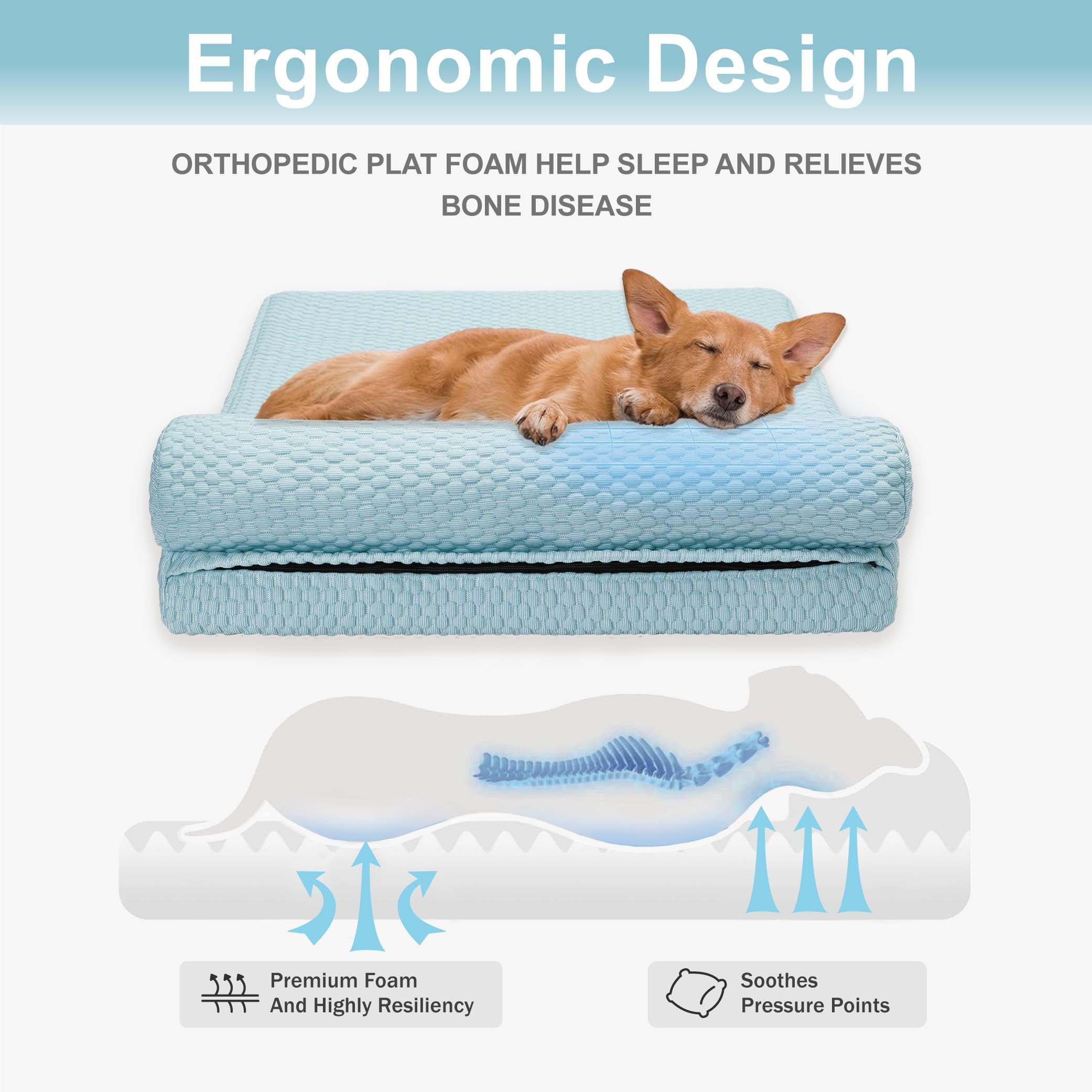 **Orthopedic Cooling Dog Bed for Large Dogs - Breathable Washable Pet Bed with Removable Cover - Comfortable Dog & Cat Couch for Small Medium Large Pets (White & Blue, XX-Large) - Perfect for Hot Weather & Indoor Relaxation**
