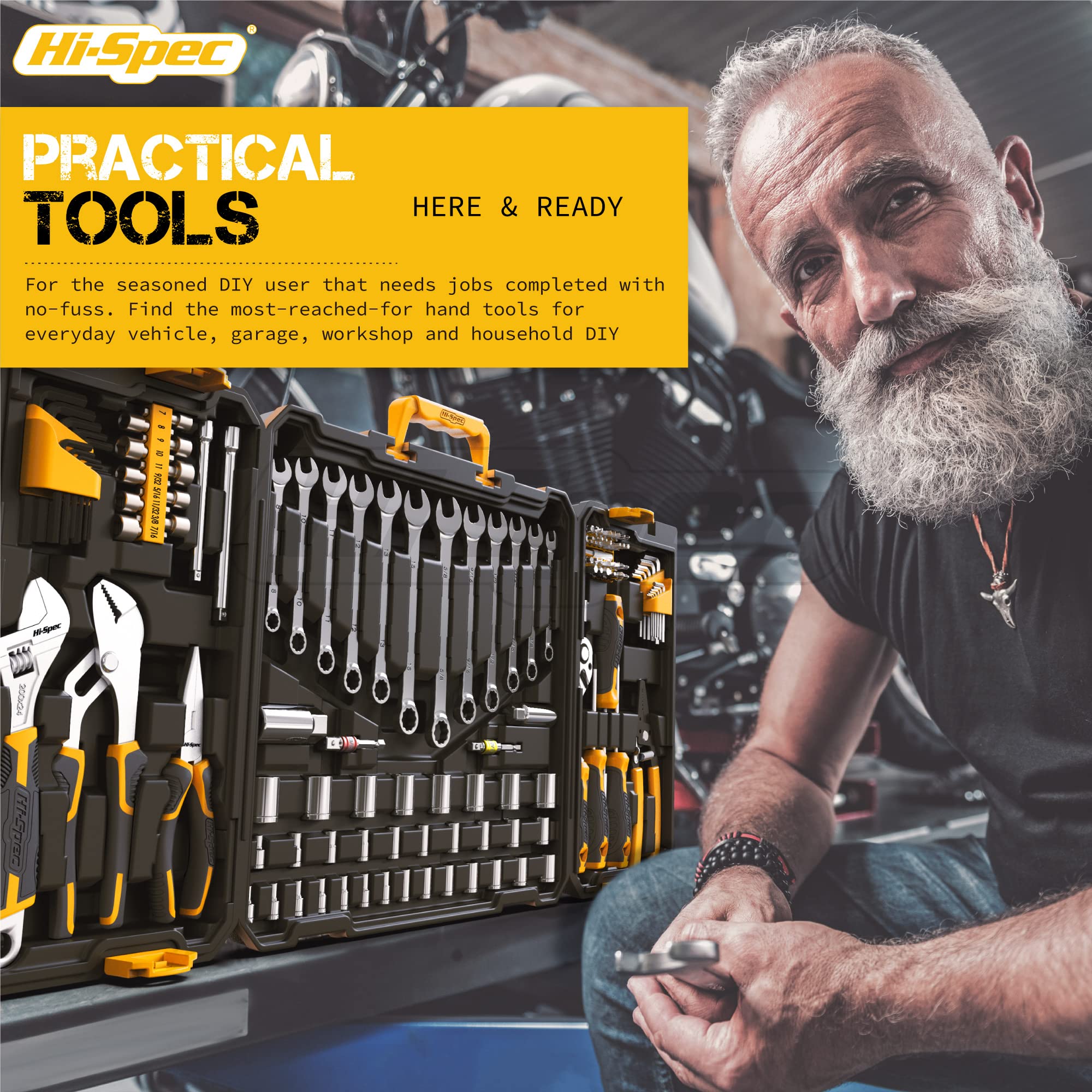Hi-Spec 124-Piece Home & Garage Mechanics Tool Set - Complete Socket Wrench Kit for DIY Repairs & Auto Maintenance - Durable Plastic Storage Case Included - Perfect for Home Improvement, Car Repair & Professional Use