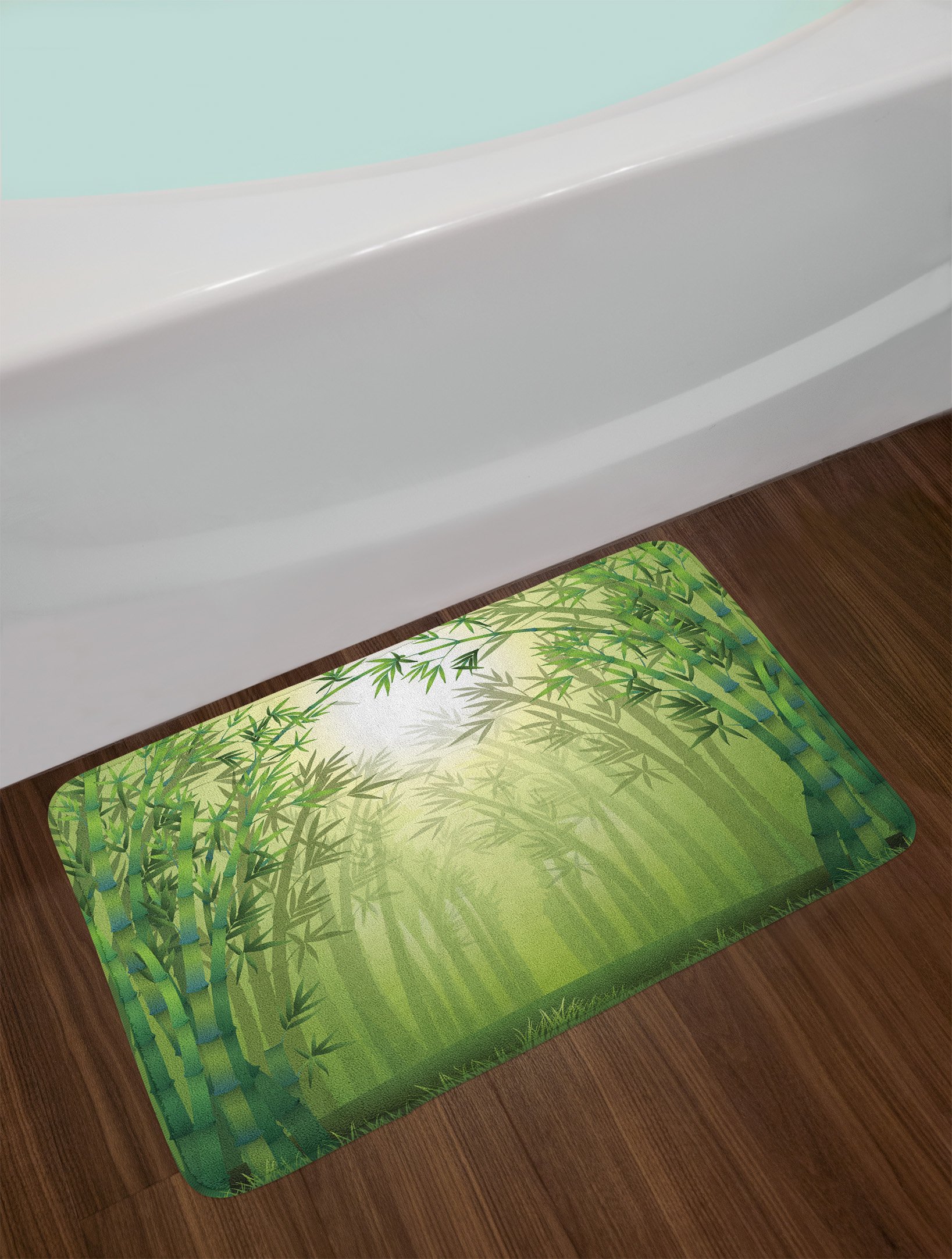 Ambesonne Plush Non-Slip Bath Mat - Tropical Rainforest Design with Exotic Trees & Far Eastern Wildlife, 30.2