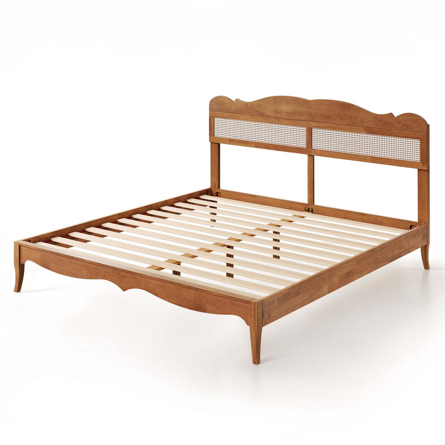 Sophia & William Classic Wooden Bed Frame with Rattan Headboard - Queen Size, Solid Wood Platform Bed with Storage, Modern Farmhouse Bedroom Furniture for Cozy and Stylish Home Decor