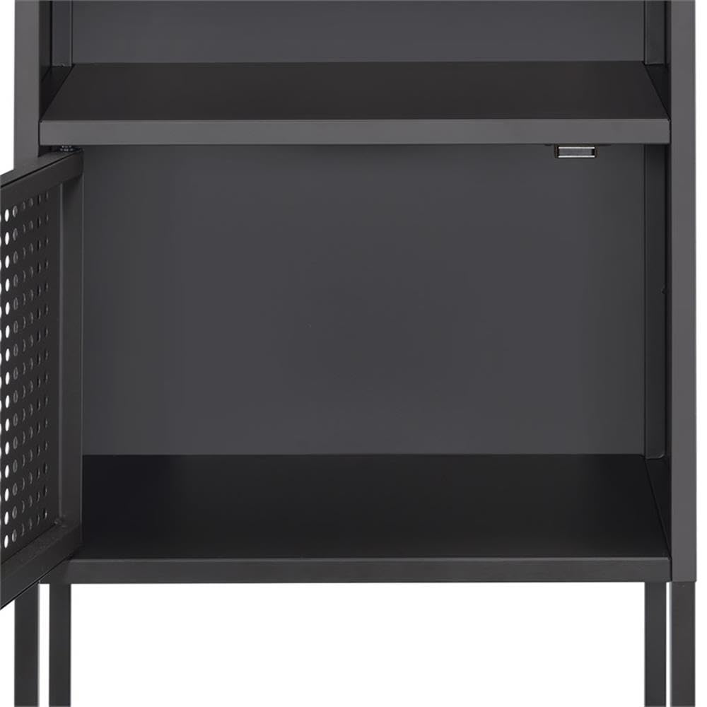 2-Piece Gray Metal Nightstand Set with USB Ports - Modern Bedside Tables for Bedroom, Living Room & Office Storage