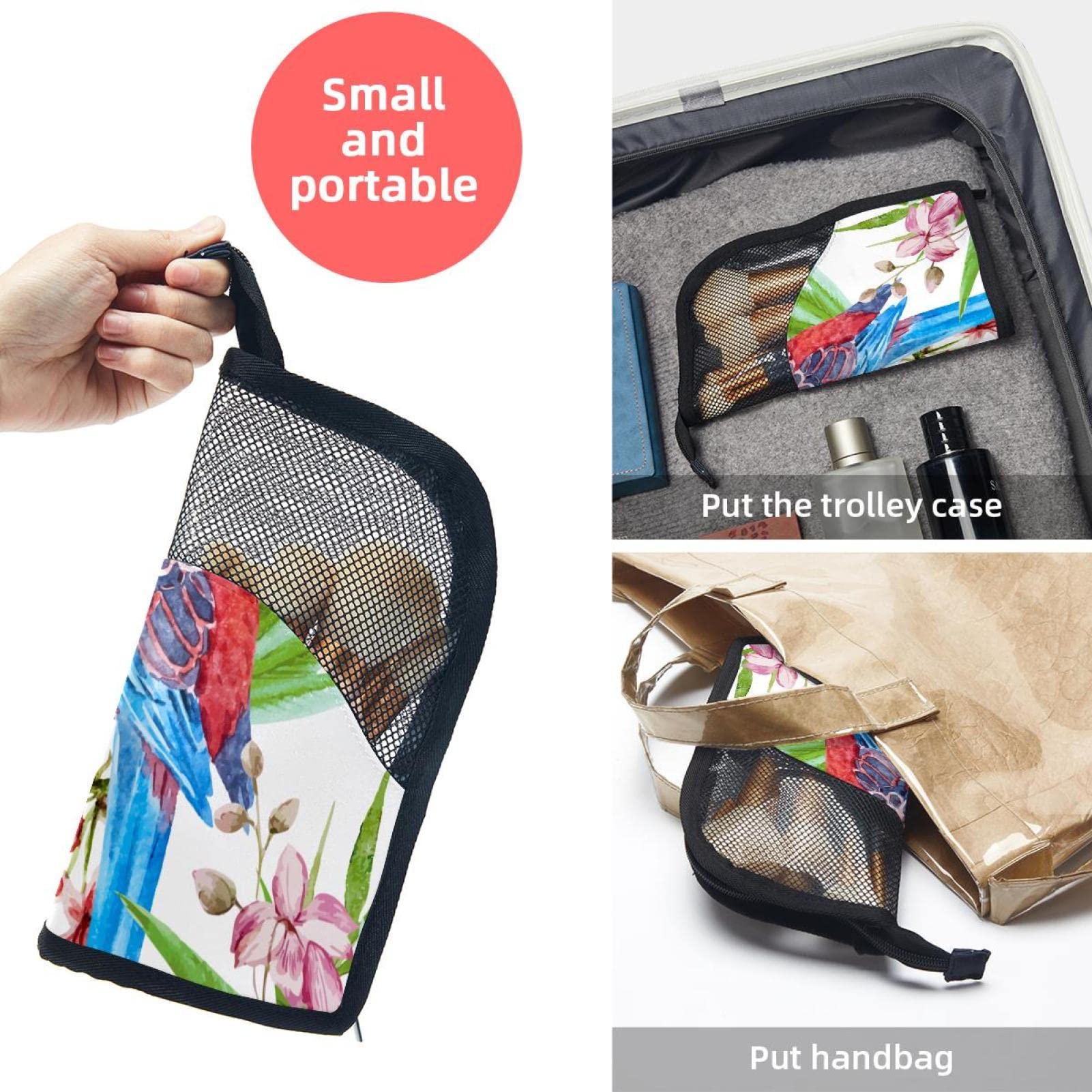 12-Piece Makeup Brush Organizer Bag with Parrot Tropical Flower Design - Portable Cosmetic Brush Holder Case for Travel, Home & Professional Makeup Artists