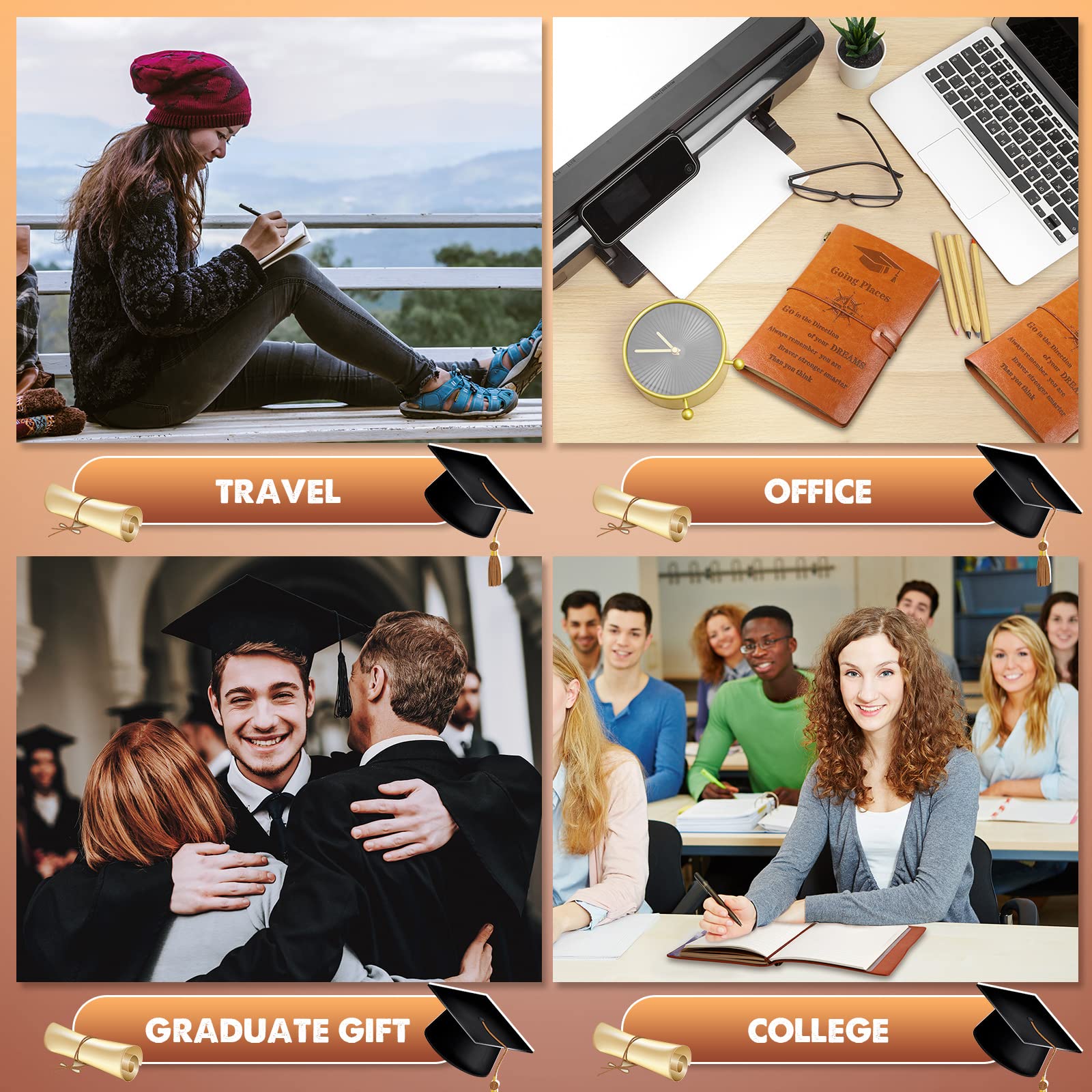 Premium Leather Writing Journal for Graduation - Inspirational Gift for College & High School Graduates, 120-Page Compass Design Travel Notebook - Perfect for Journaling, Travel & Dream Planning (Stylish Retro Style)