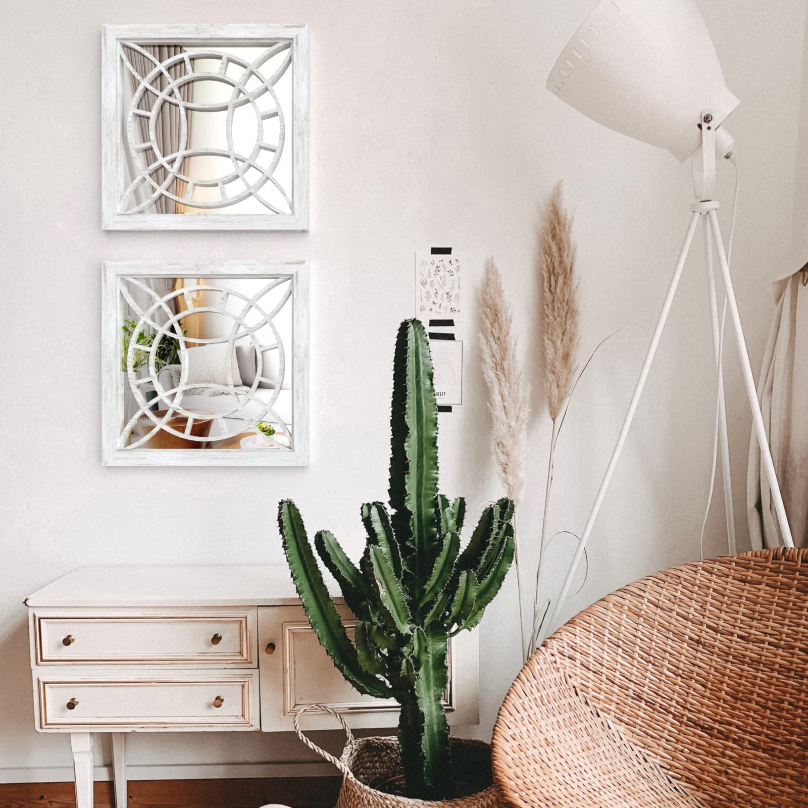 Square Mirror Wall Decor 4PCS - Farmhouse Entryway Mirrors for Living Room, Kitchen & Bathroom (12”x12”)