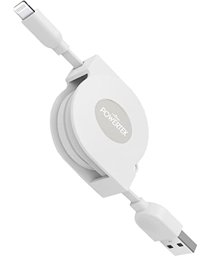 LIQUIPEL Powertek Retractable MFi Certified Lightning Cable - 3ft Fast Charging USB Cable for iPhone iPad - Portable Charger for Travel, Home & Office Use (White)