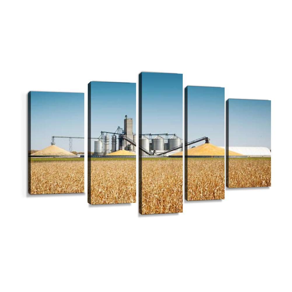 XEPPO Corn Harvest & Processing Silos - Autumn Farm Field Landscape Canvas Wall Art Set | Abstract Agricultural Photography Paintings | Modern Framed Home Decor (5 Pieces) | Perfect for Living Room, Office & Farmhouse Decor
