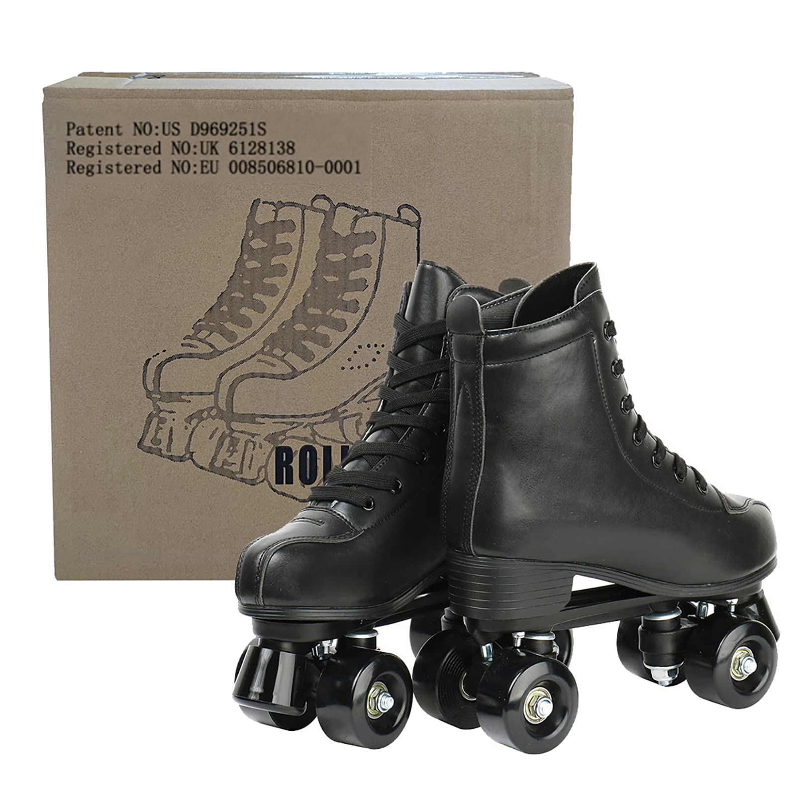 Women's PU Leather Roller Skates with Light Up Wheels - Classic Double Row Black Roller Skates for Women, Men & Girls - Outdoor Skating, Rink, Fitness & Fun Activities