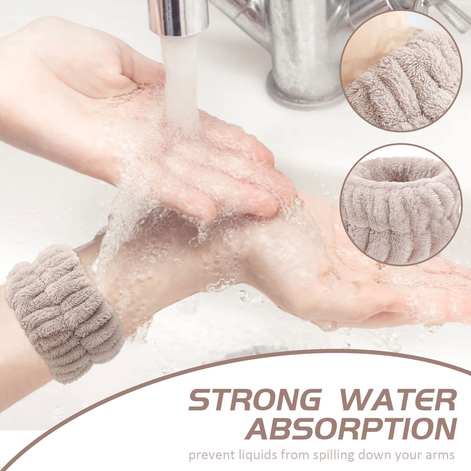 Microfiber Face Washing Wristbands - Absorbent Wrist Towel for Skincare & Makeup | Prevents Water & Cleanser Drips | Ideal for Facial Cleansing, Shaving & Beauty Routines (White, Light Brown)