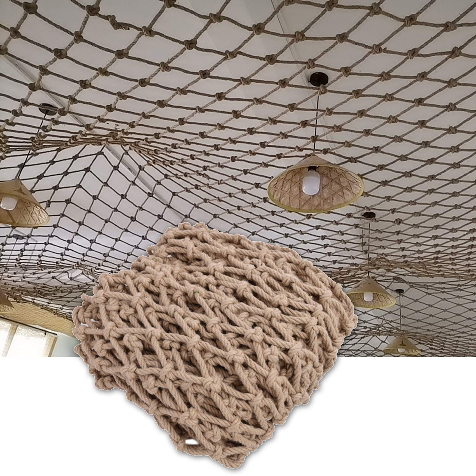 MAHFEI Heavy Duty Hemp Rope Safety Net - 1x18m Beige Child Stair Railing Guard, Anti-Fall Protection for Kids, Pets, Playground & Garden Fence - Durable Ceiling Hammock & Cargo Net for Indoor/Outdoor Use