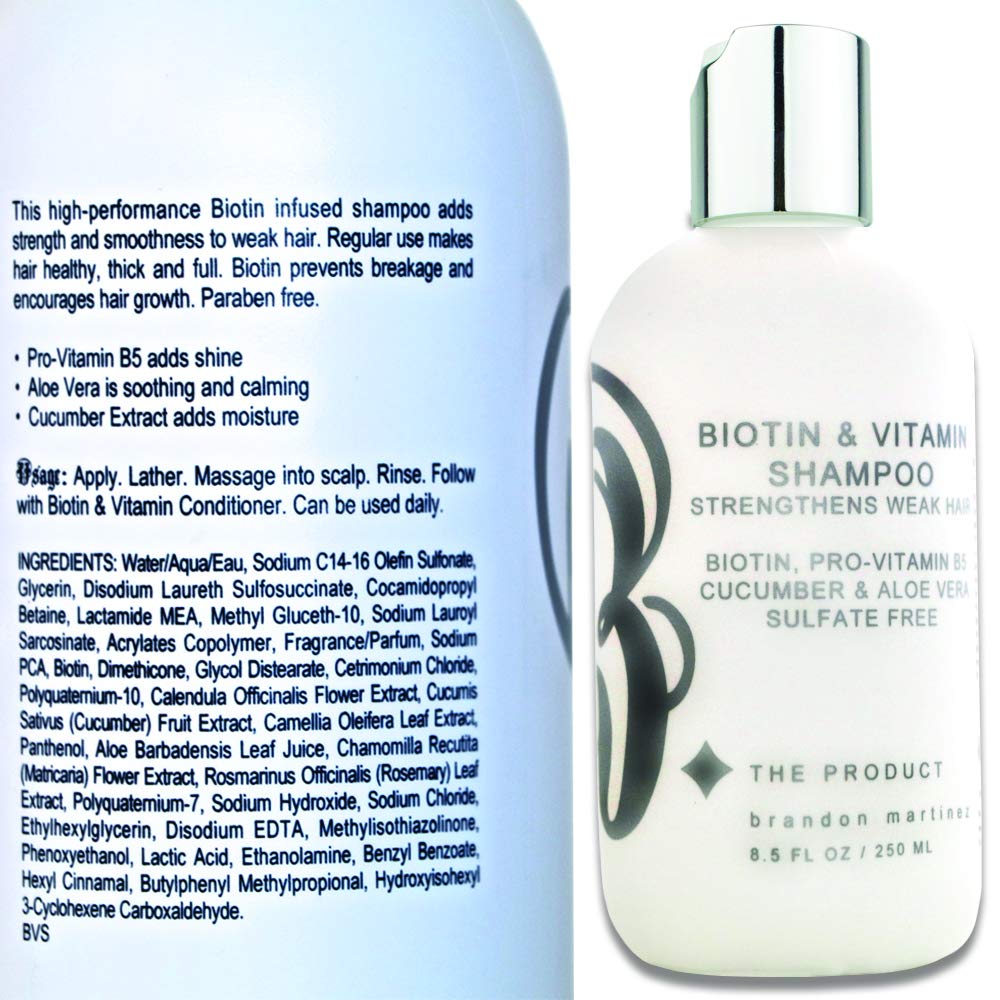 Biotin Shampoo and Conditioner Set for Hair Growth - Vitamin E, A, C & B Enriched Formula to Strengthen & Thicken Hair - Sulfate Free & Paraben Free (8.5oz) - Perfect for Thinning Hair, Damaged Hair & Daily Hair Care Routine