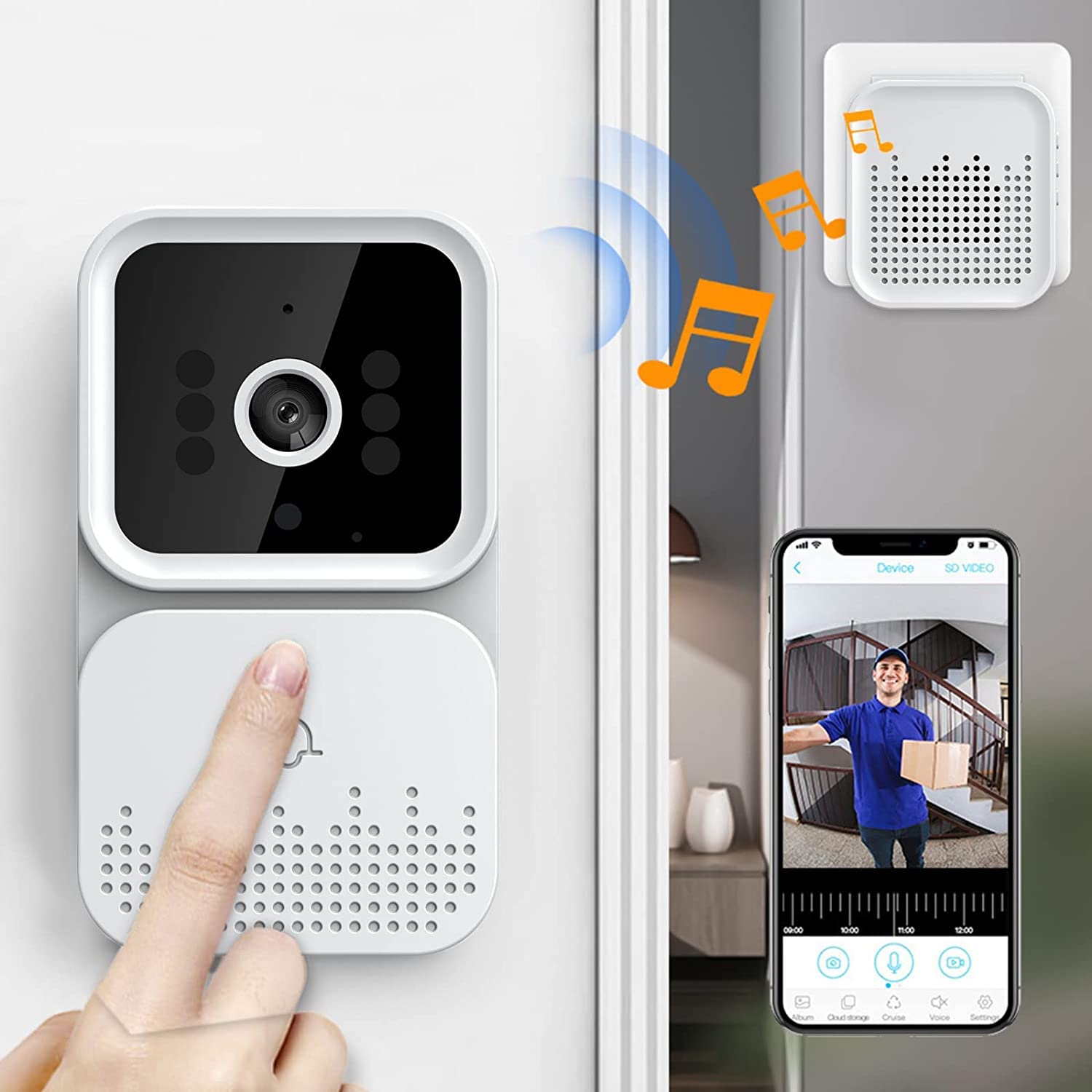 Smart Wireless Video Doorbell with HD Night Vision Camera - WiFi Rechargeable Security Doorbell, Two-Way Audio, APP Control & Motion Detection for Home Security - Perfect for Front Door Monitoring & Package Delivery Alerts